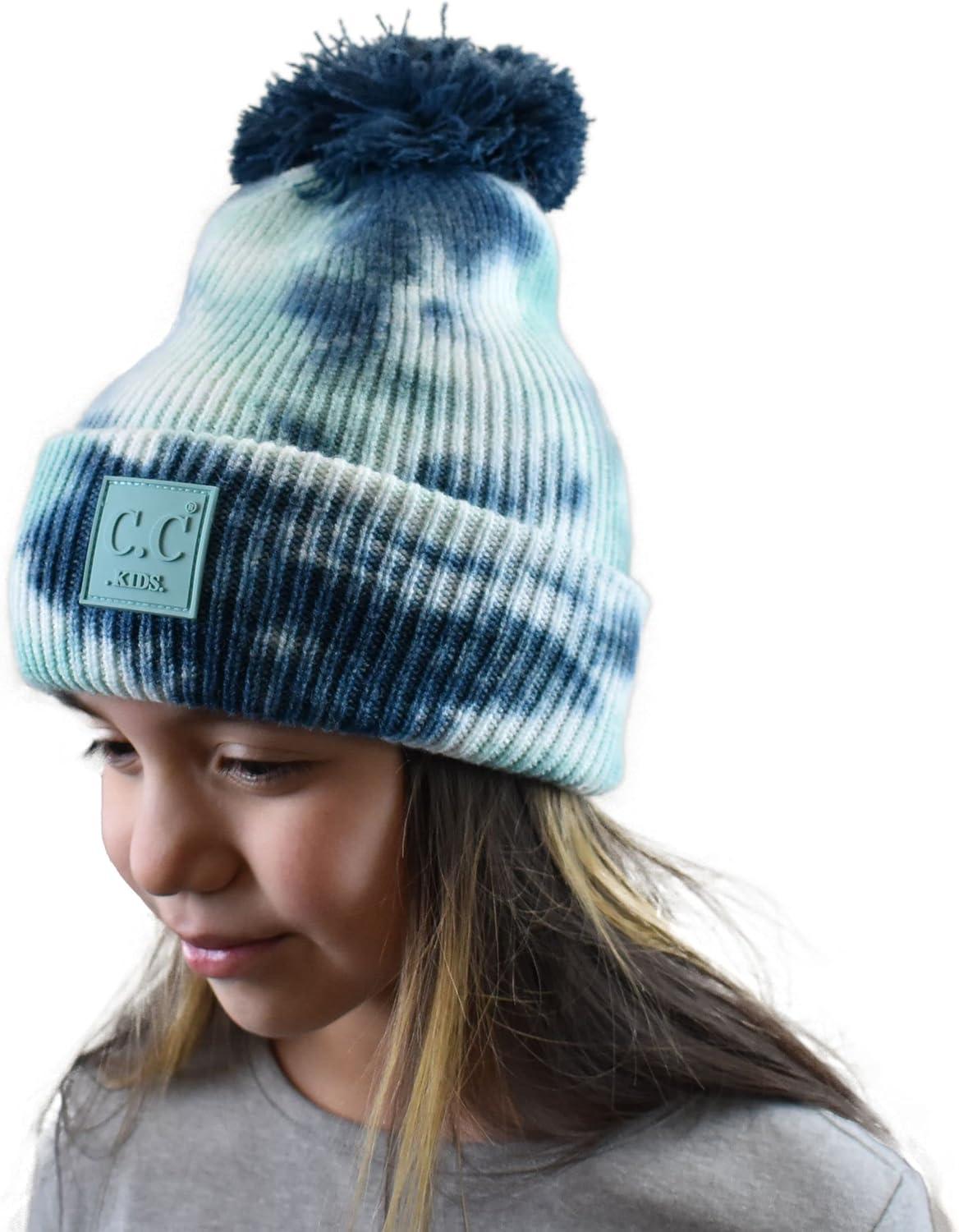imageCC Kids Childrens Winter Thick Knit Tie Dye Pom Cuff BeanieDeep TealSeagreen