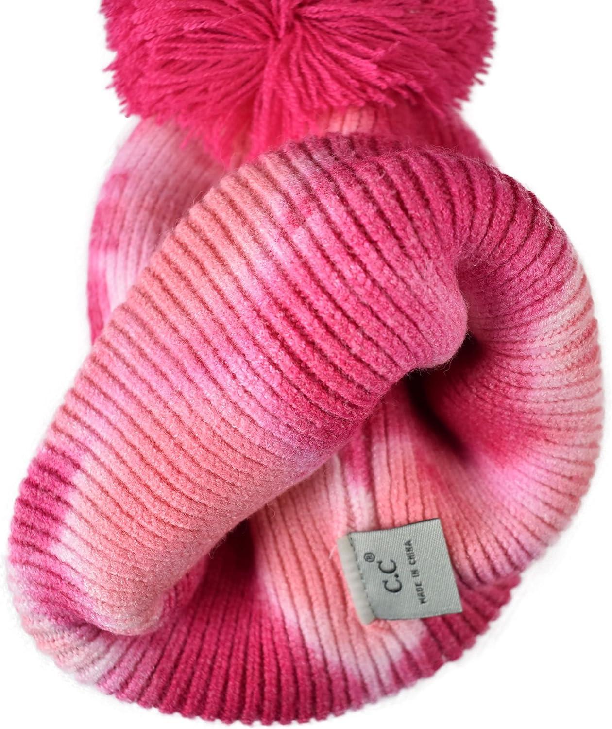 imageCC Kids Childrens Winter Thick Knit Tie Dye Pom Cuff BeanieFuchsiaPink