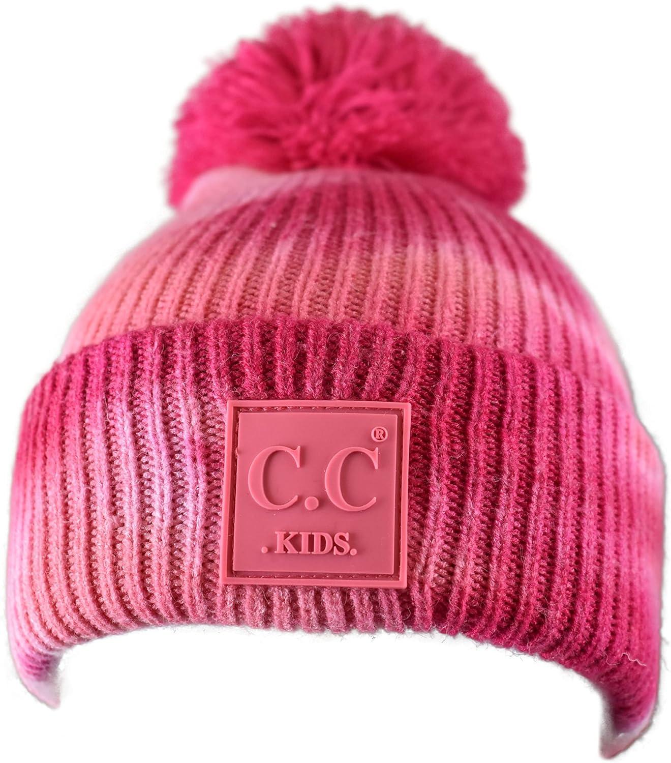 imageCC Kids Childrens Winter Thick Knit Tie Dye Pom Cuff BeanieFuchsiaPink