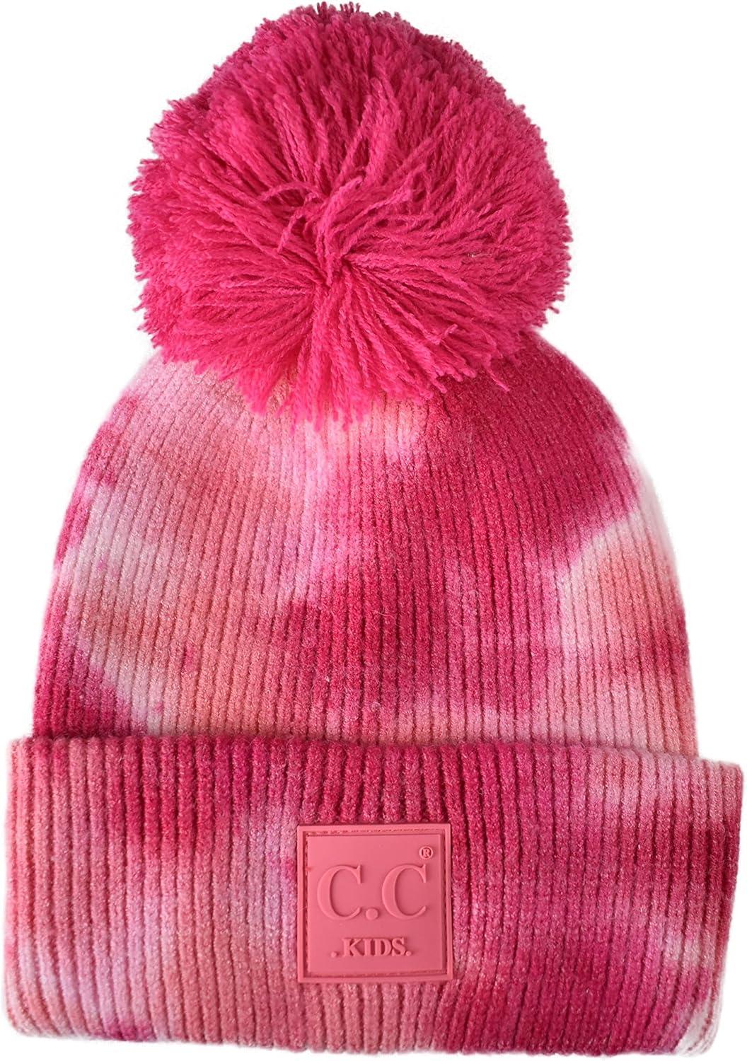 imageCC Kids Childrens Winter Thick Knit Tie Dye Pom Cuff BeanieFuchsiaPink