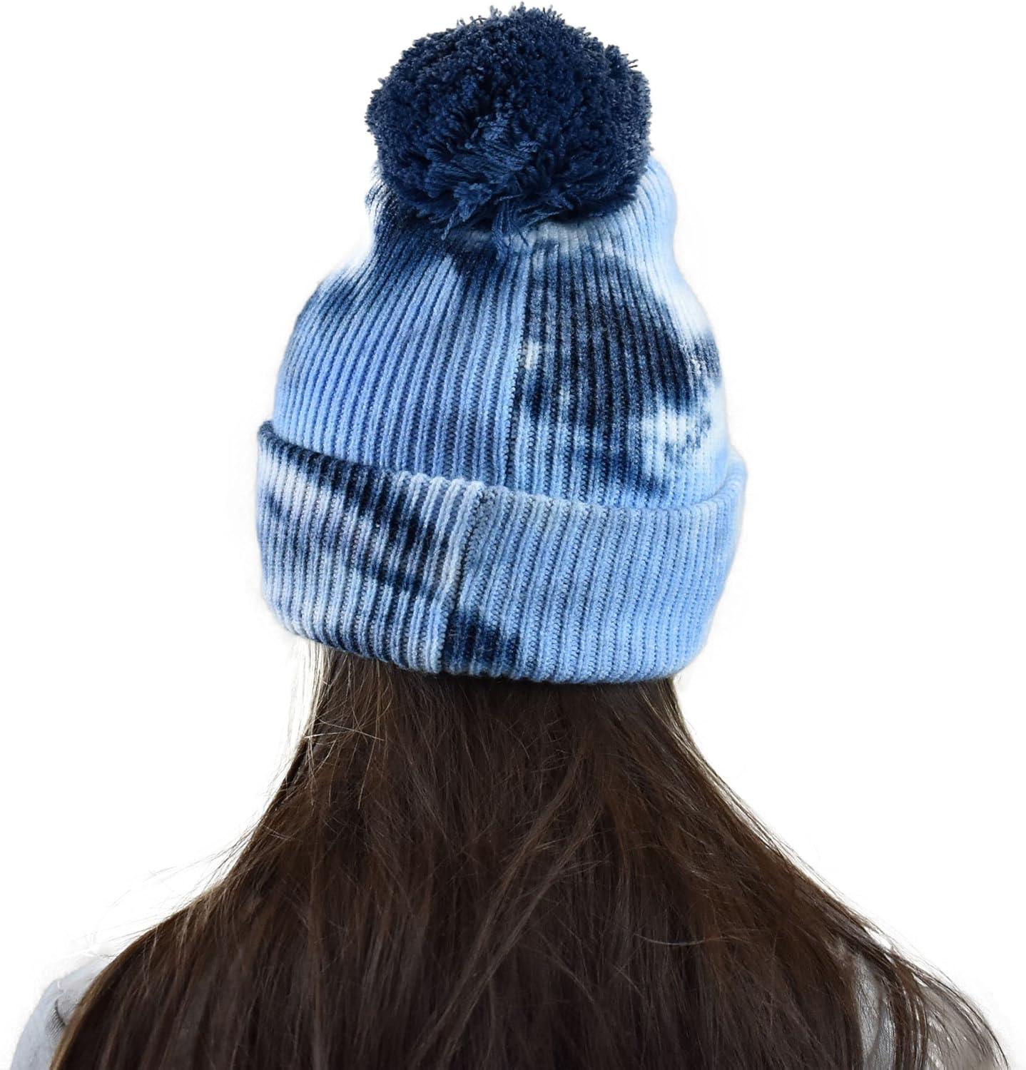 imageCC Kids Childrens Winter Thick Knit Tie Dye Pom Cuff BeanieNavyPale Blue