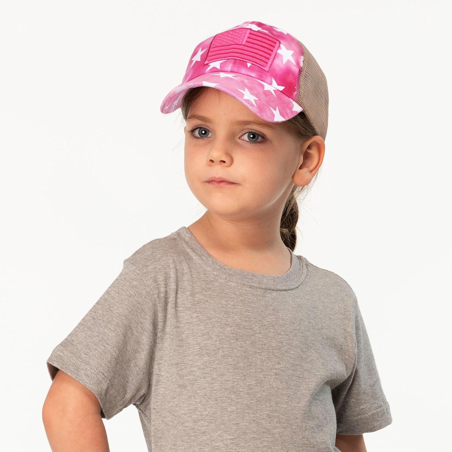 imageCC Kids CrissCross Elastic Band Distressed Star Print Pony Cap for Kids KIDSBT933Hot Pink