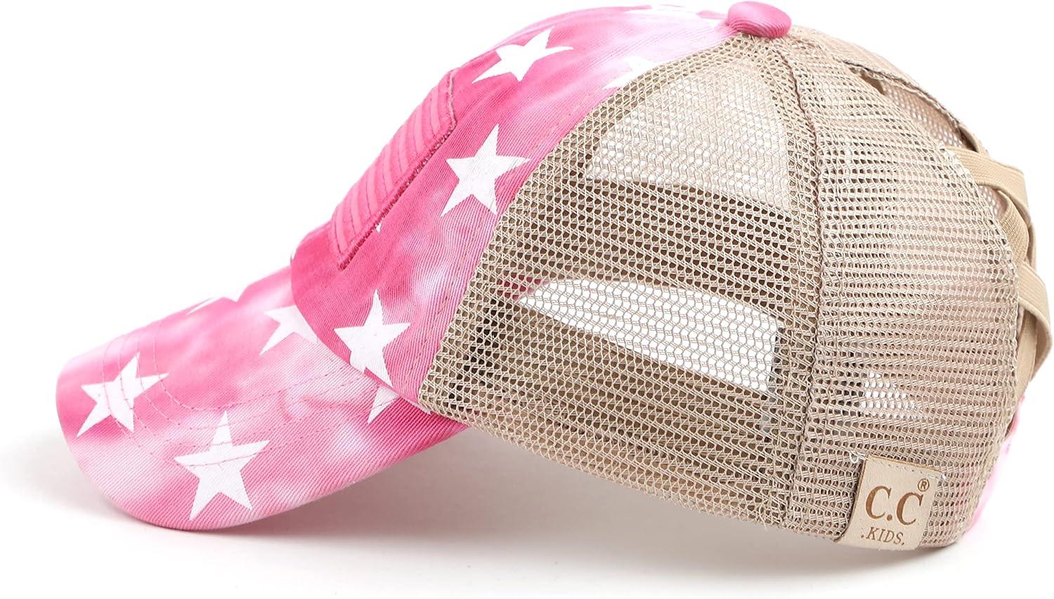 imageCC Kids CrissCross Elastic Band Distressed Star Print Pony Cap for Kids KIDSBT933Hot Pink