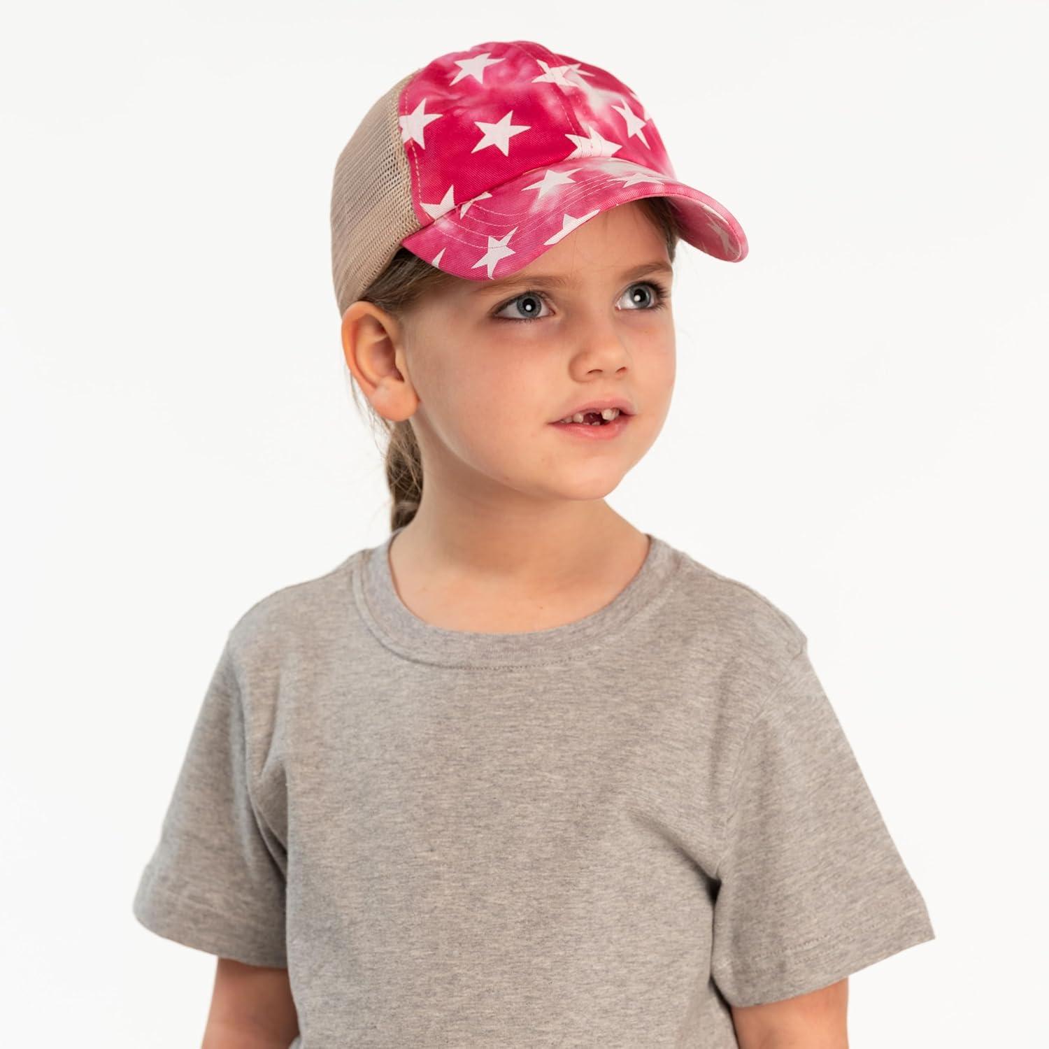 imageCC Kids CrissCross Elastic Band Distressed Star Print Pony Cap for Kids KIDSBT933Hot Pink