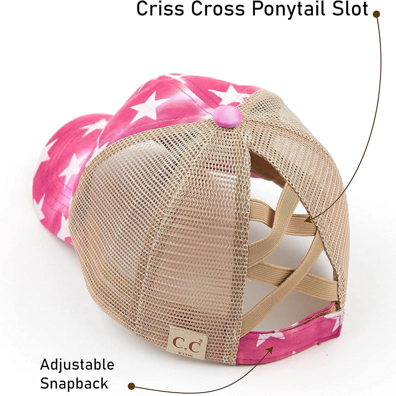 imageCC Kids CrissCross Elastic Band Distressed Star Print Pony Cap for Kids KIDSBT933Hot Pink