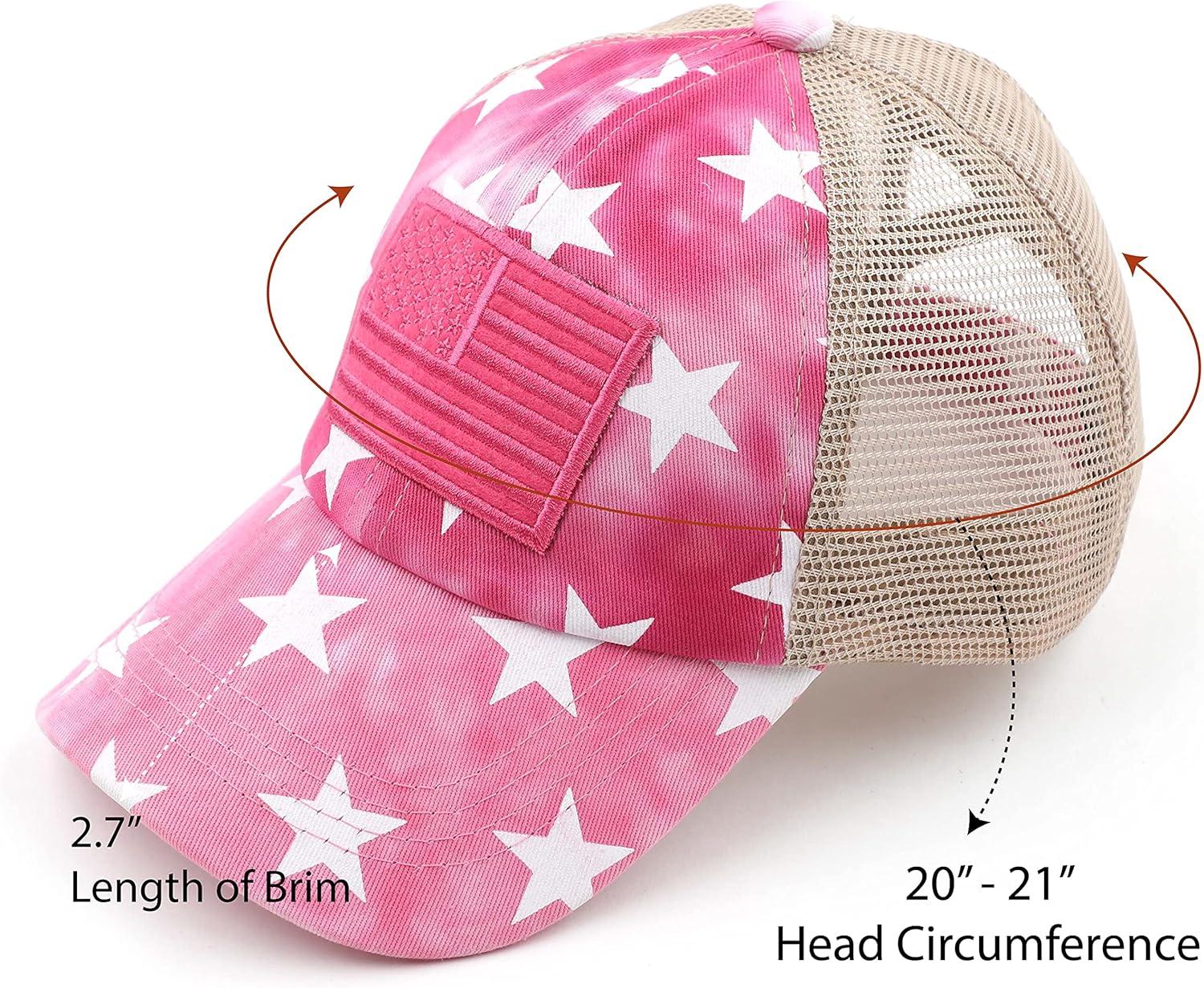 imageCC Kids CrissCross Elastic Band Distressed Star Print Pony Cap for Kids KIDSBT933Hot Pink