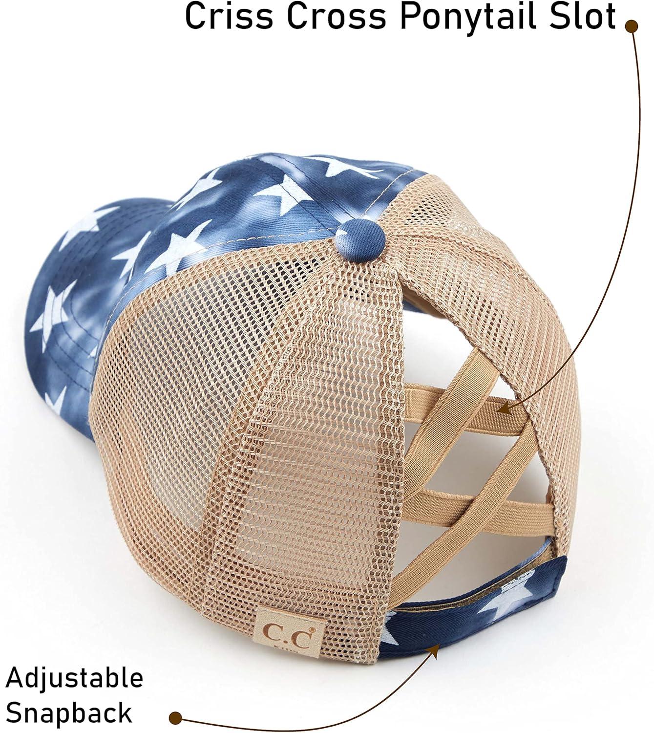 imageCC Kids CrissCross Elastic Band Distressed Star Print Pony Cap for Kids KIDSBT933Navy