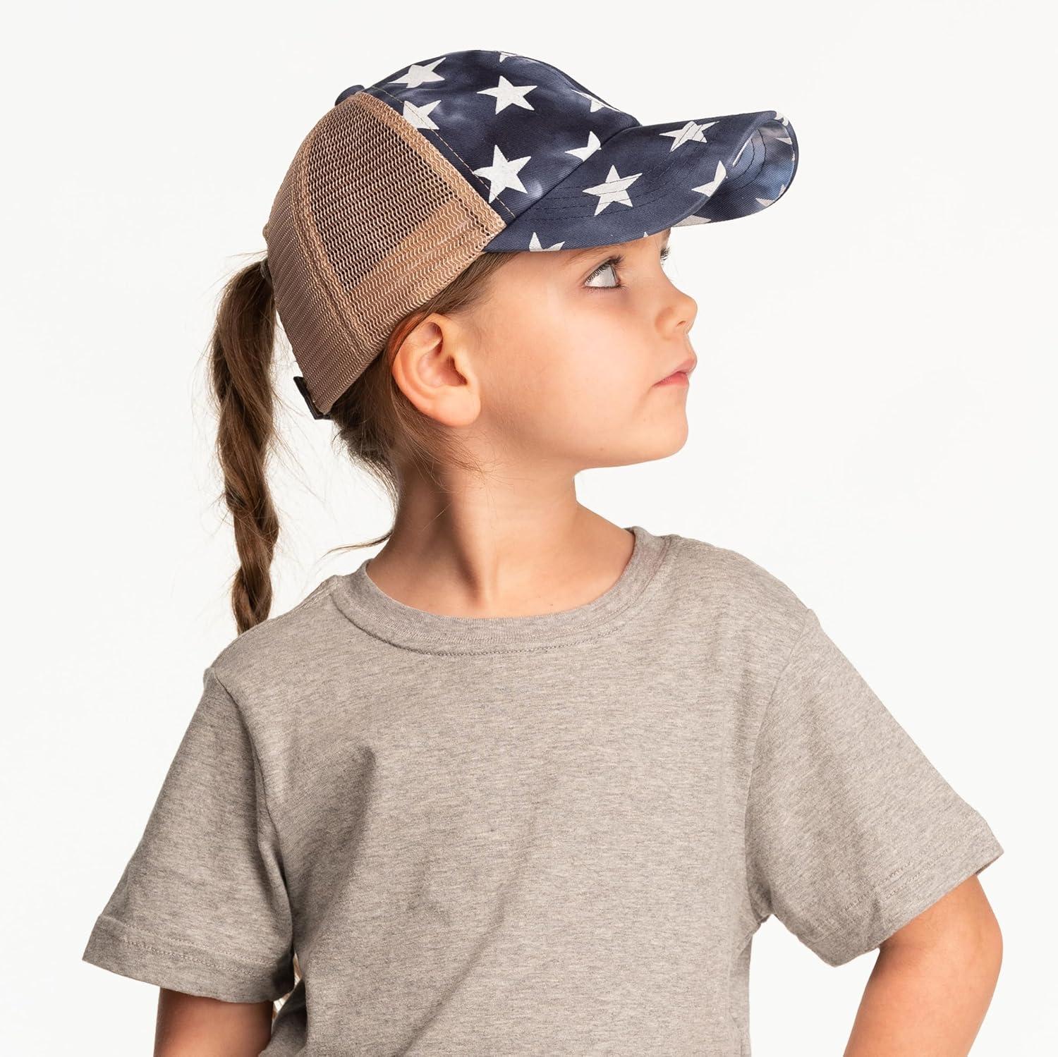 imageCC Kids CrissCross Elastic Band Distressed Star Print Pony Cap for Kids KIDSBT933Navy