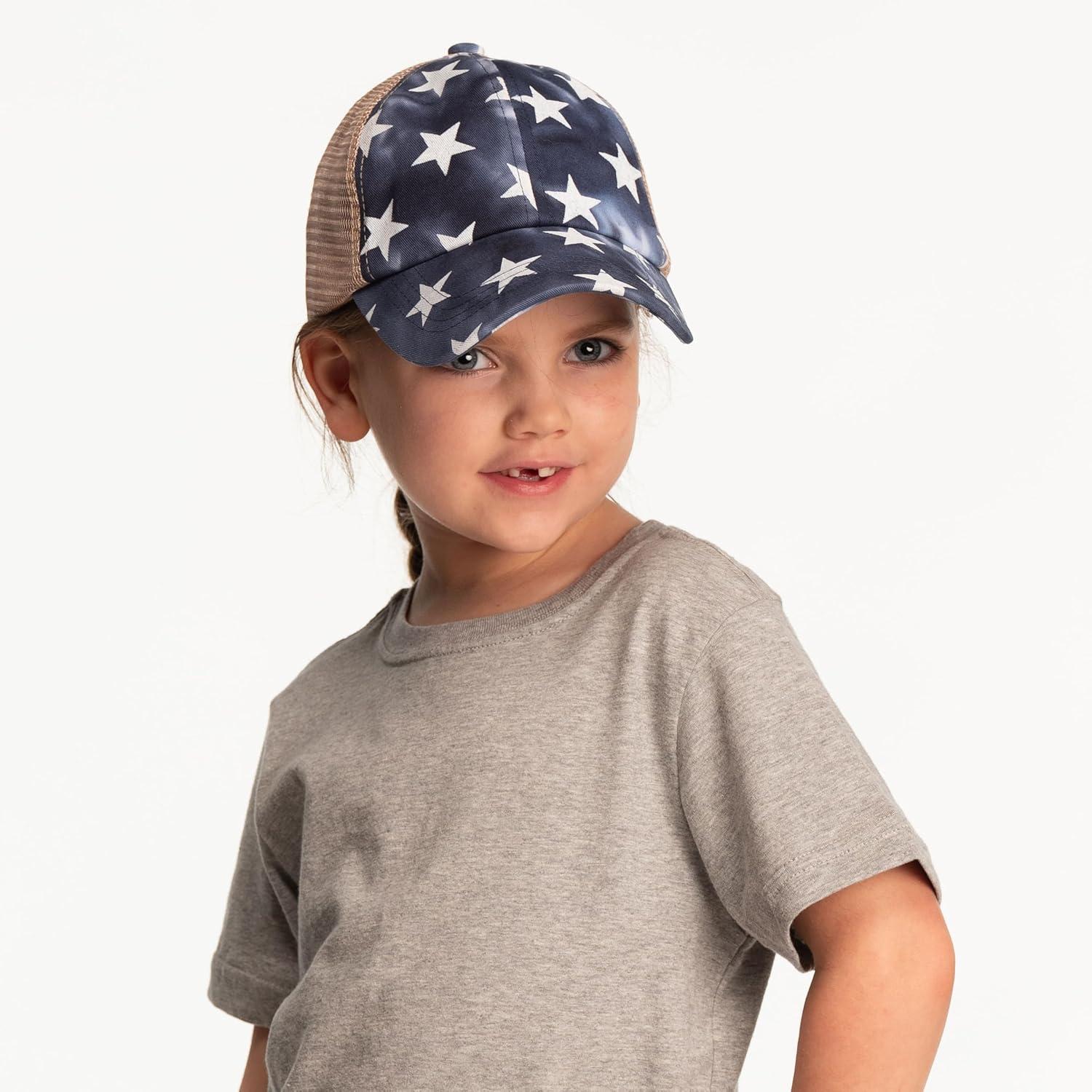imageCC Kids CrissCross Elastic Band Distressed Star Print Pony Cap for Kids KIDSBT933Navy