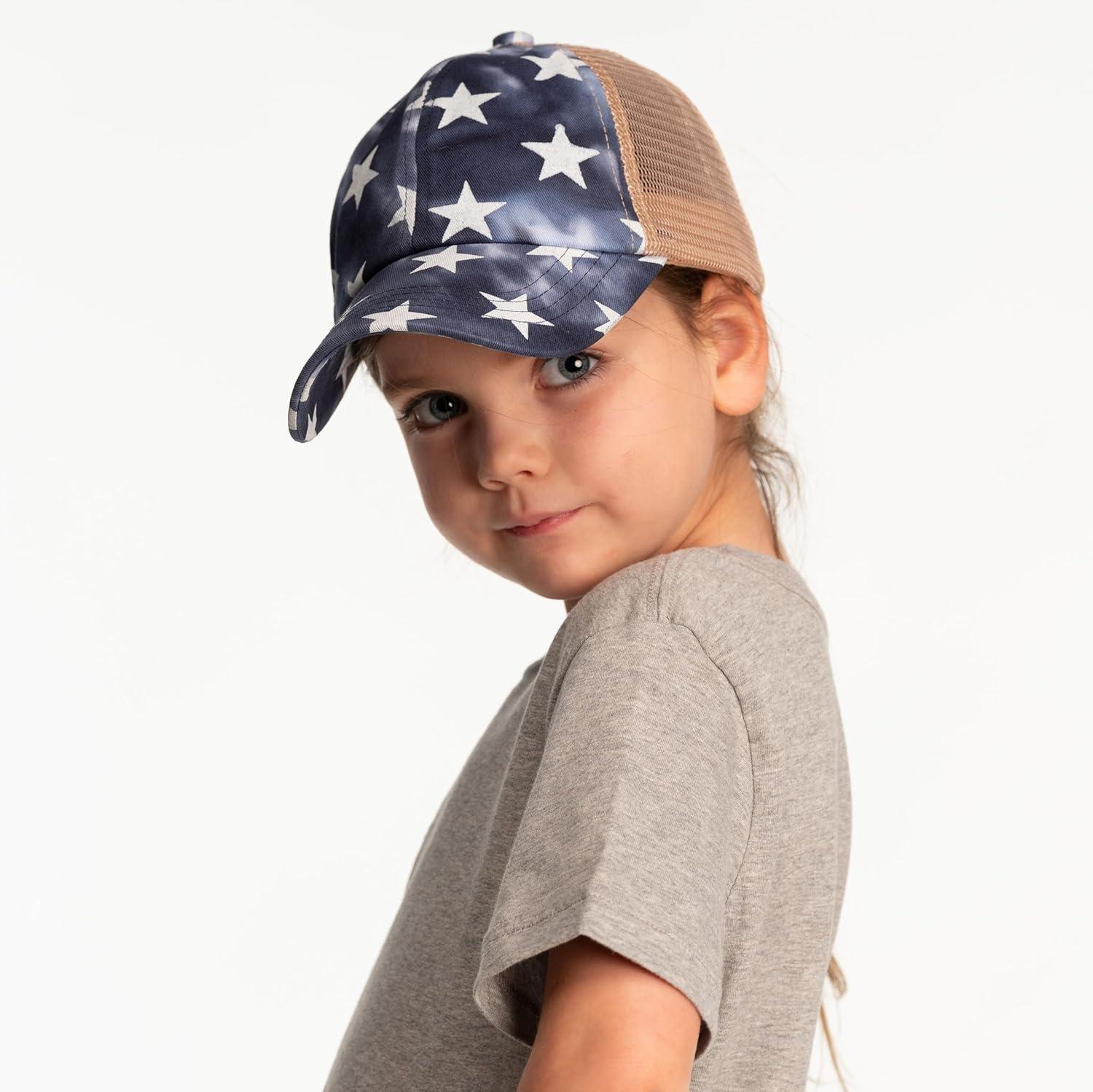 imageCC Kids CrissCross Elastic Band Distressed Star Print Pony Cap for Kids KIDSBT933Navy