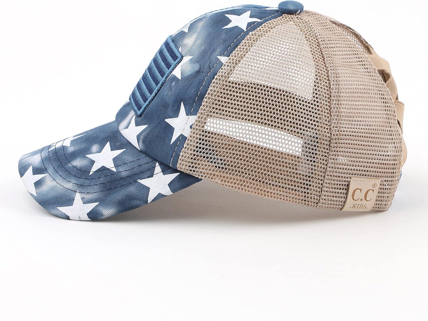 imageCC Kids CrissCross Elastic Band Distressed Star Print Pony Cap for Kids KIDSBT933Navy