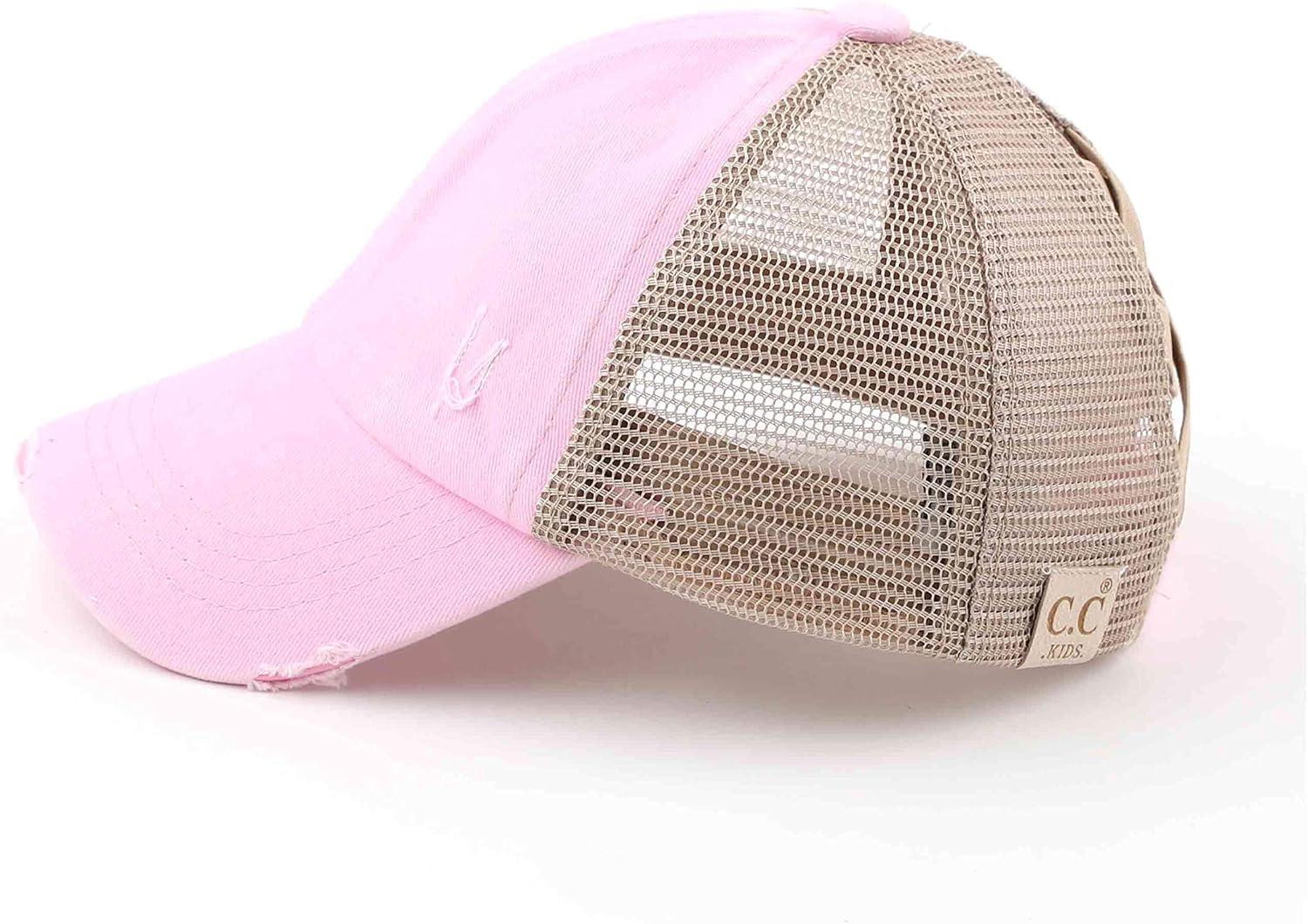 imageCC Kids CrissCross Elastic Band Ponytail Caps Messy Buns Trucker Plain Baseball Cap KIDSBT780Baby Pink