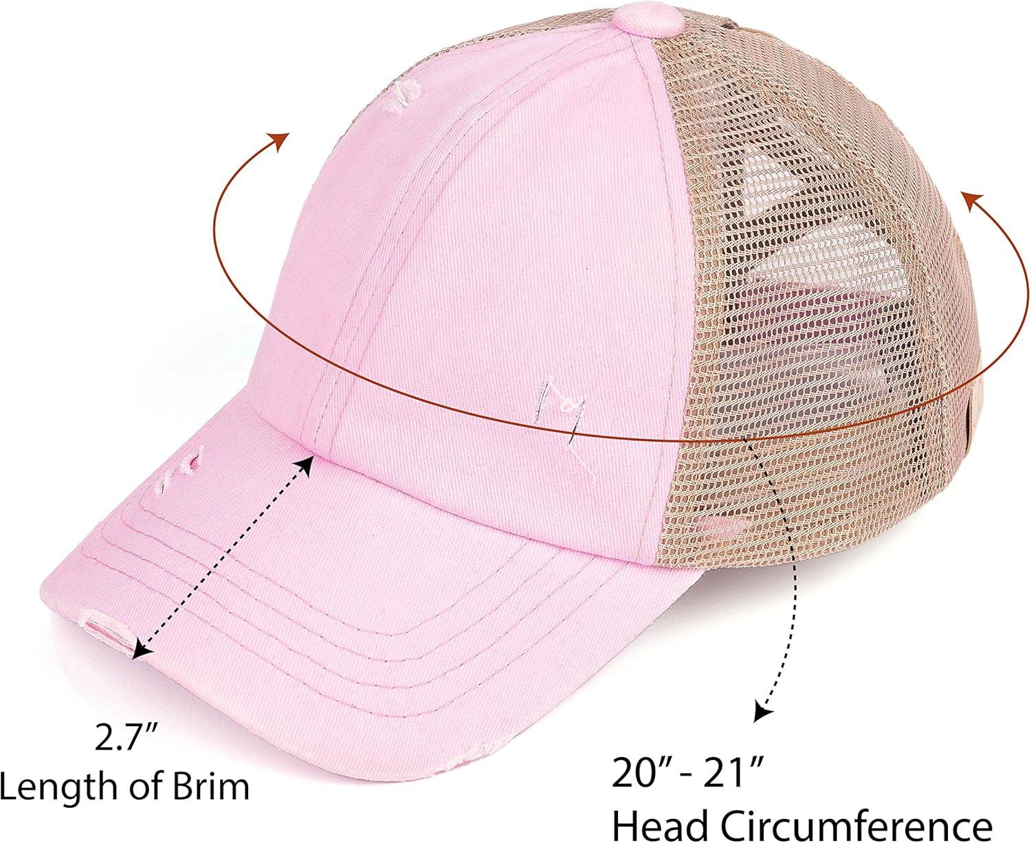imageCC Kids CrissCross Elastic Band Ponytail Caps Messy Buns Trucker Plain Baseball Cap KIDSBT780Baby Pink