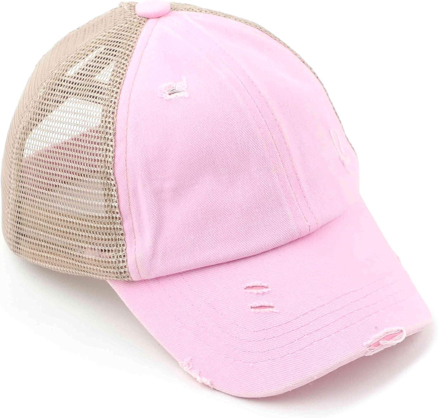 imageCC Kids CrissCross Elastic Band Ponytail Caps Messy Buns Trucker Plain Baseball Cap KIDSBT780Baby Pink