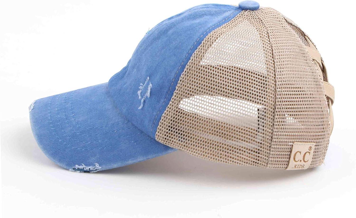 imageCC Kids CrissCross Elastic Band Ponytail Caps Messy Buns Trucker Plain Baseball Cap KIDSBT780Blue Moon