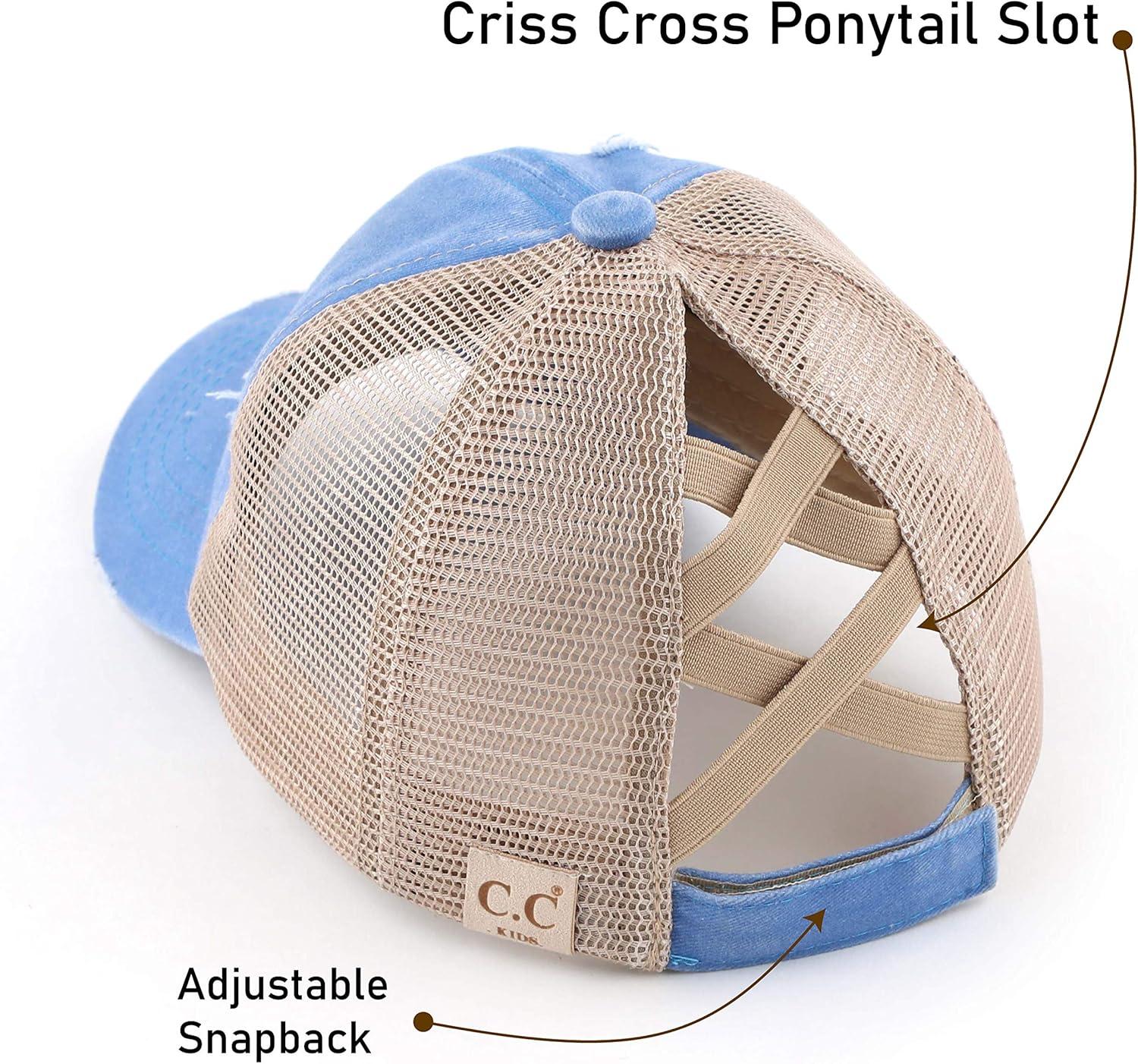 imageCC Kids CrissCross Elastic Band Ponytail Caps Messy Buns Trucker Plain Baseball Cap KIDSBT780Blue Moon