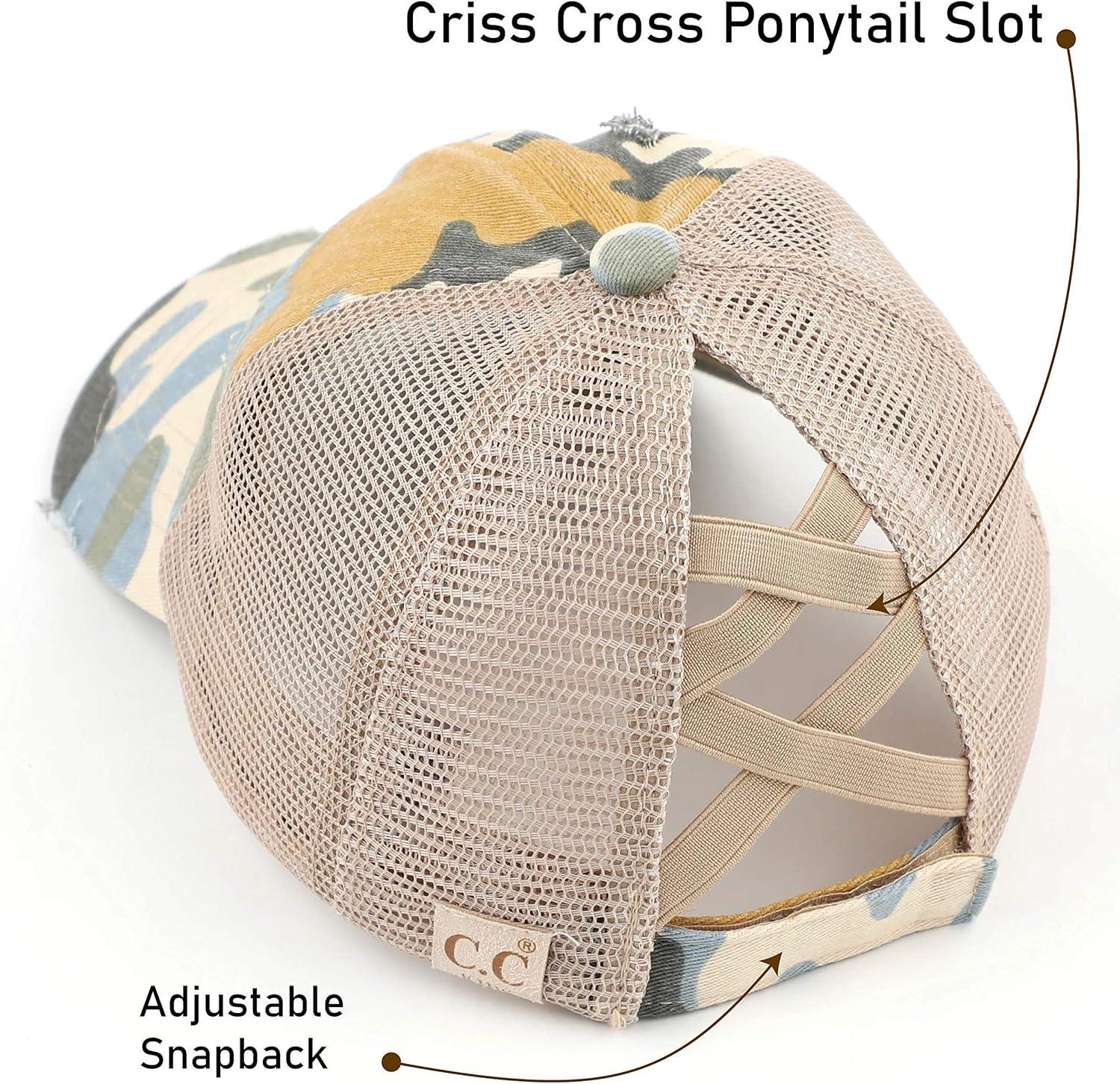 imageCC Kids CrissCross Elastic Band Ponytail Caps Messy Buns Trucker Plain Baseball Cap KIDSBT780Camobeige