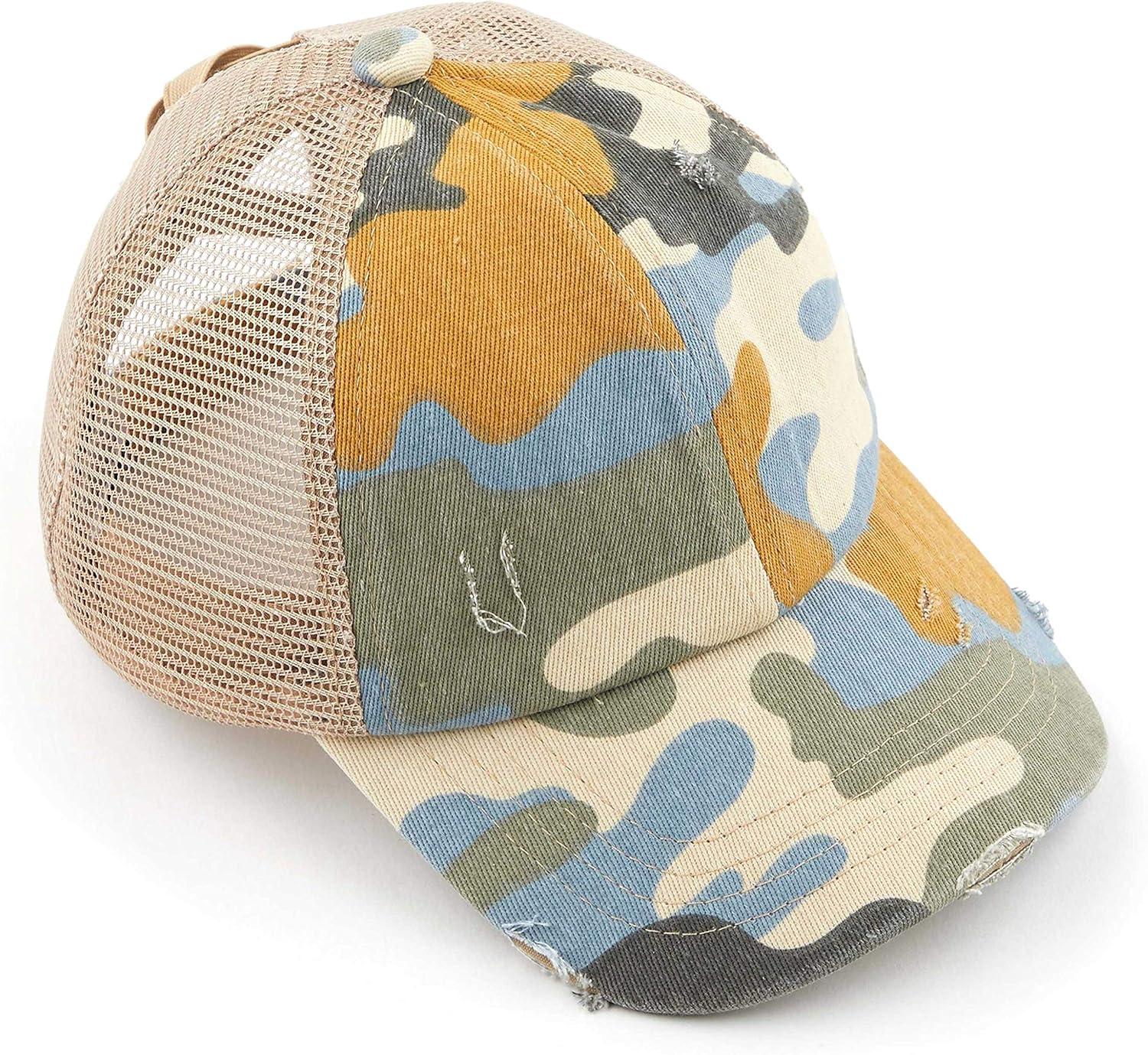 imageCC Kids CrissCross Elastic Band Ponytail Caps Messy Buns Trucker Plain Baseball Cap KIDSBT780Camobeige