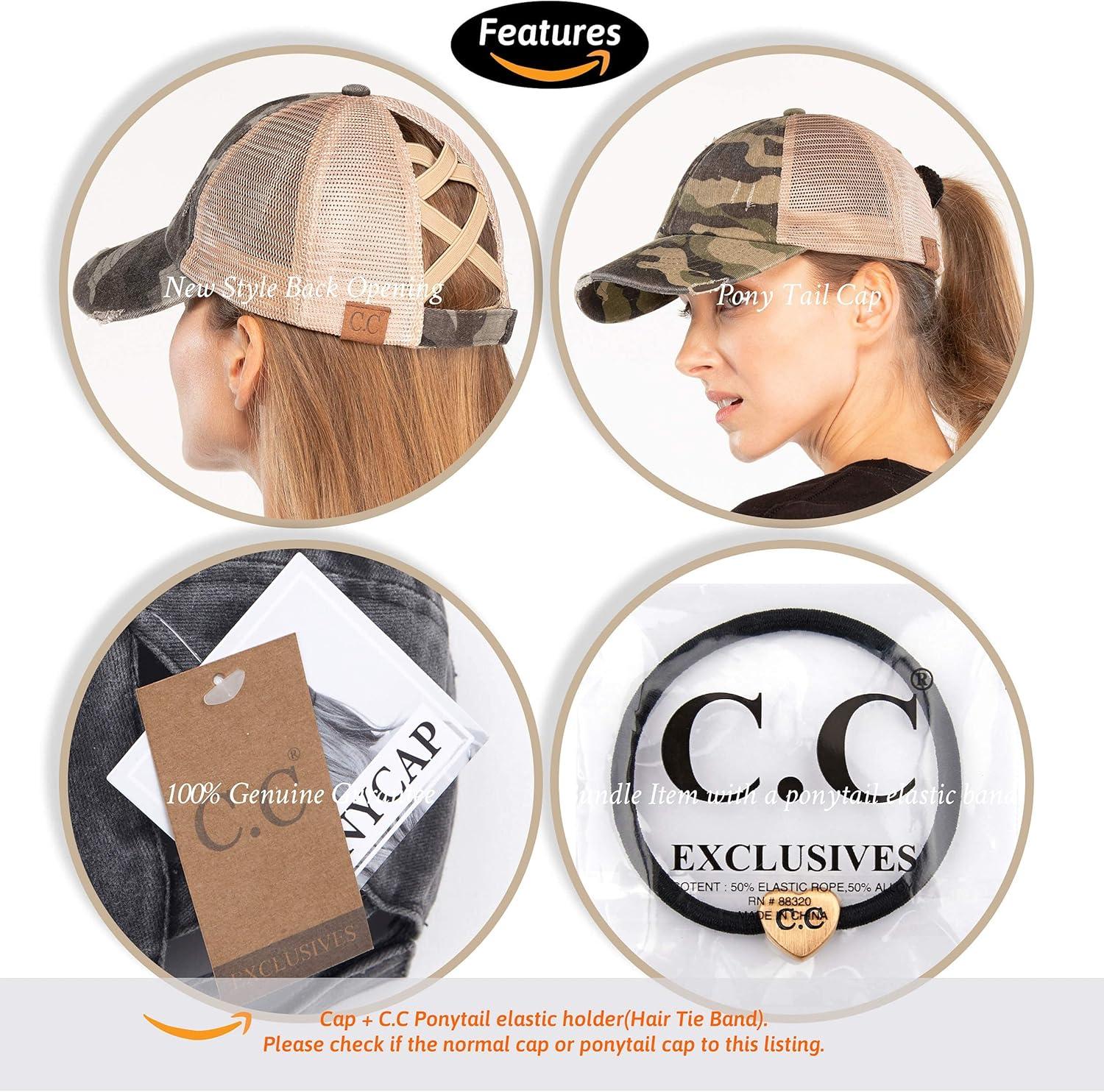 imageCC Kids CrissCross Elastic Band Ponytail Caps Messy Buns Trucker Plain Baseball Cap KIDSBT780Camobeige