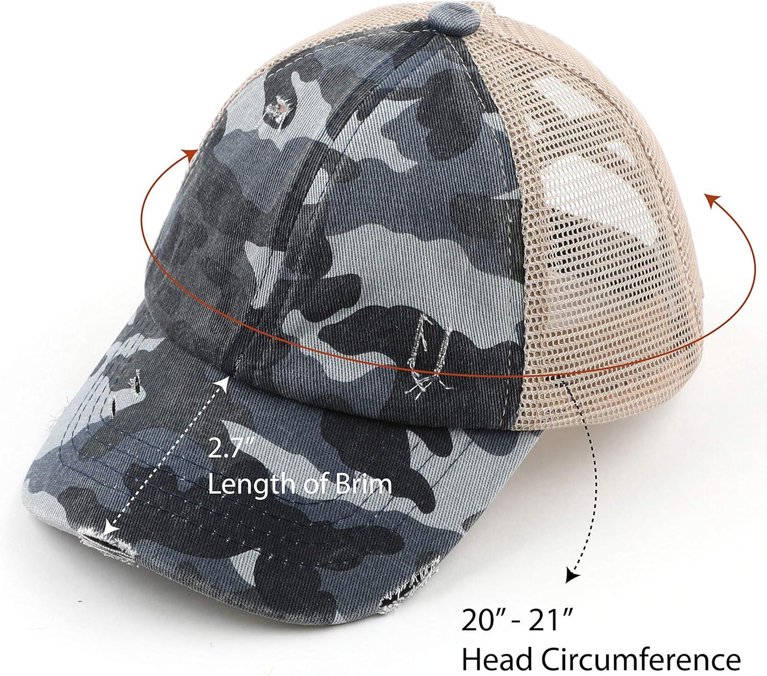 imageCC Kids CrissCross Elastic Band Ponytail Caps Messy Buns Trucker Plain Baseball Cap KIDSBT780Camoblue