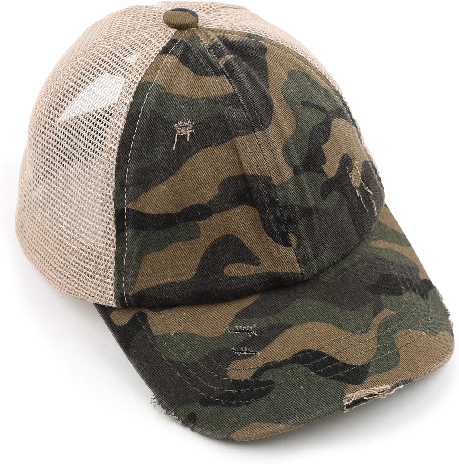 imageCC Kids CrissCross Elastic Band Ponytail Caps Messy Buns Trucker Plain Baseball Cap KIDSBT780Camoolive