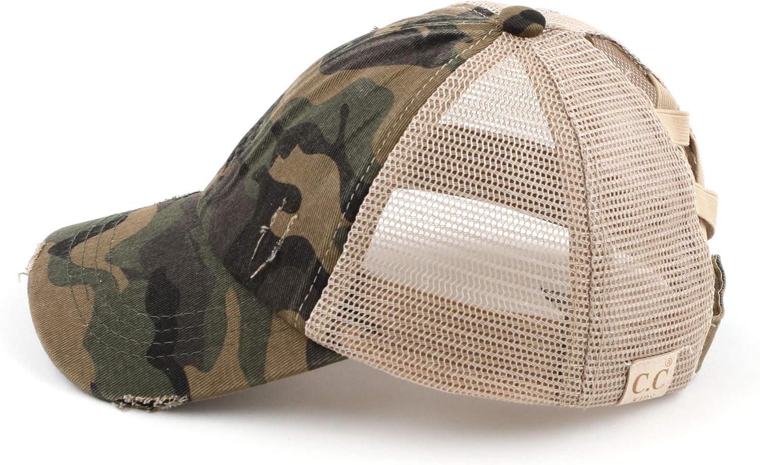 imageCC Kids CrissCross Elastic Band Ponytail Caps Messy Buns Trucker Plain Baseball Cap KIDSBT780Camoolive