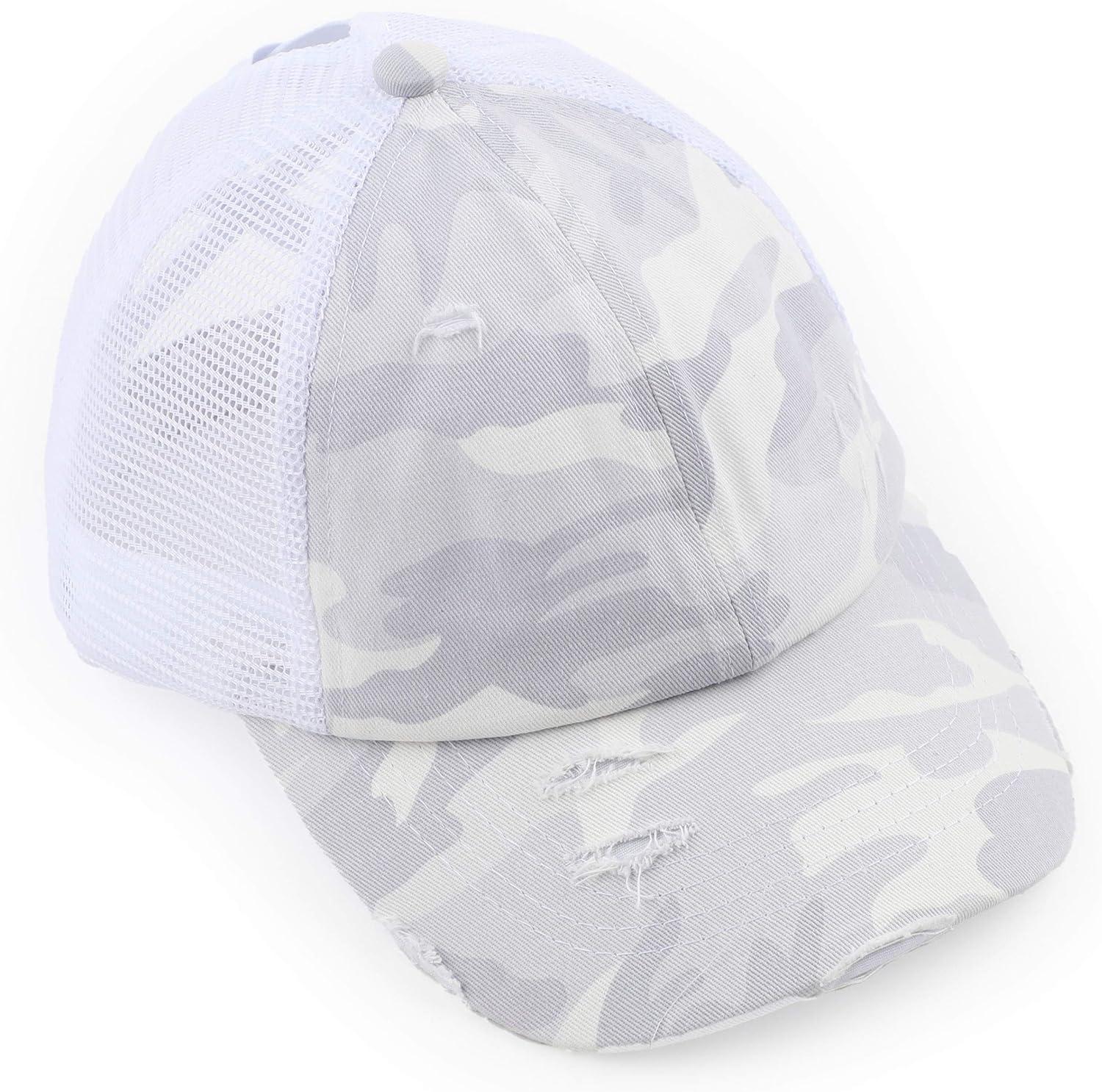imageCC Kids CrissCross Elastic Band Ponytail Caps Messy Buns Trucker Plain Baseball Cap KIDSBT780Camowhite