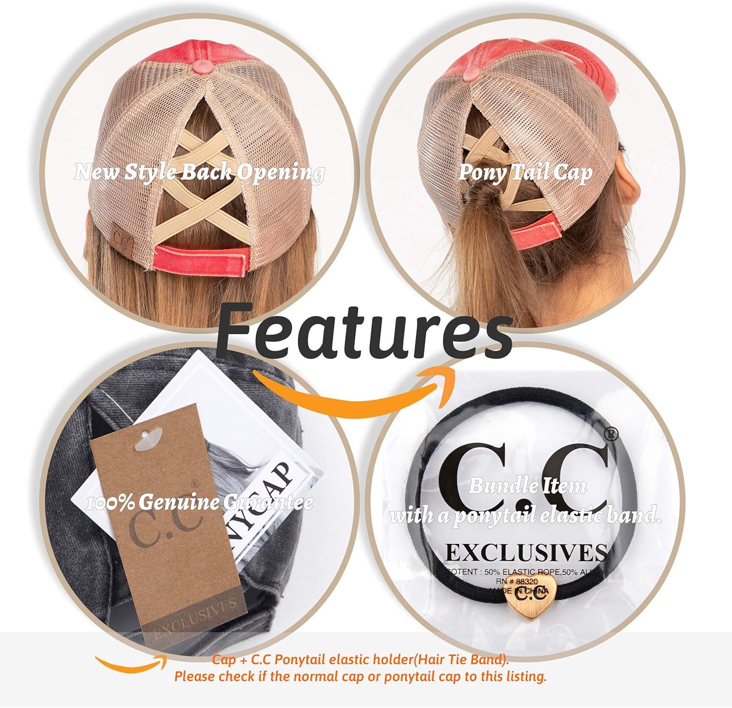 imageCC Kids CrissCross Elastic Band Ponytail Caps Messy Buns Trucker Plain Baseball Cap KIDSBT780Denum