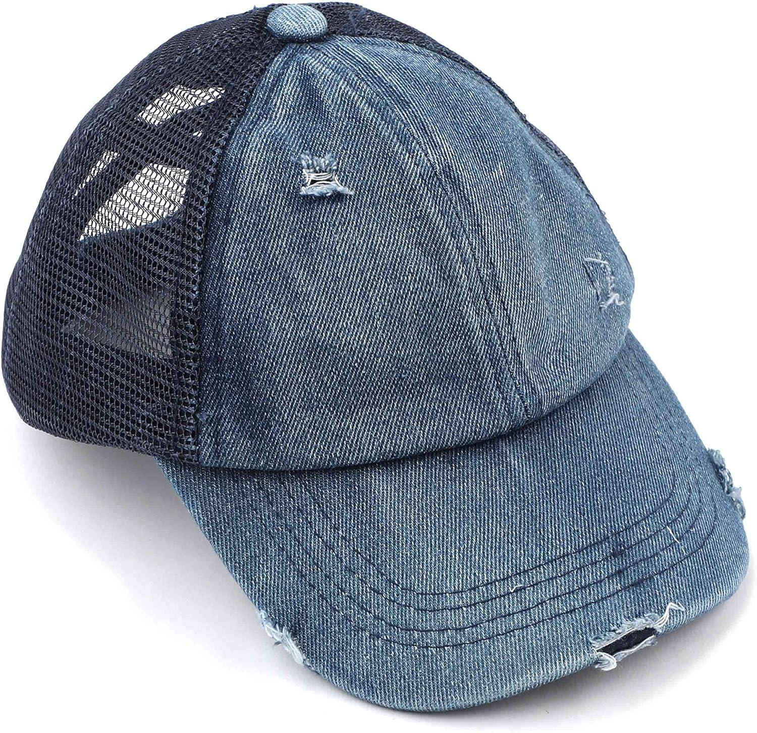 imageCC Kids CrissCross Elastic Band Ponytail Caps Messy Buns Trucker Plain Baseball Cap KIDSBT780Denum