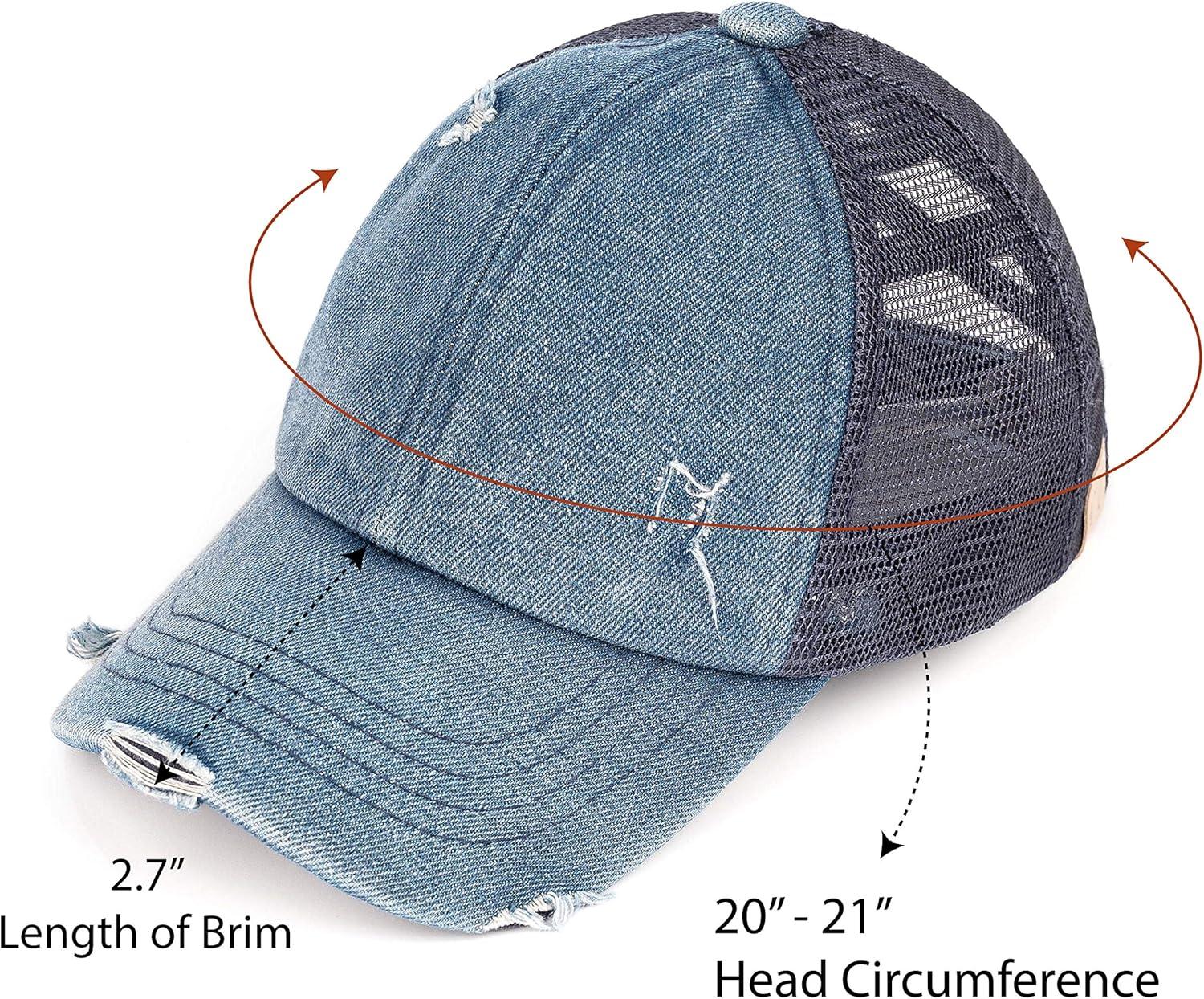 imageCC Kids CrissCross Elastic Band Ponytail Caps Messy Buns Trucker Plain Baseball Cap KIDSBT780Denum