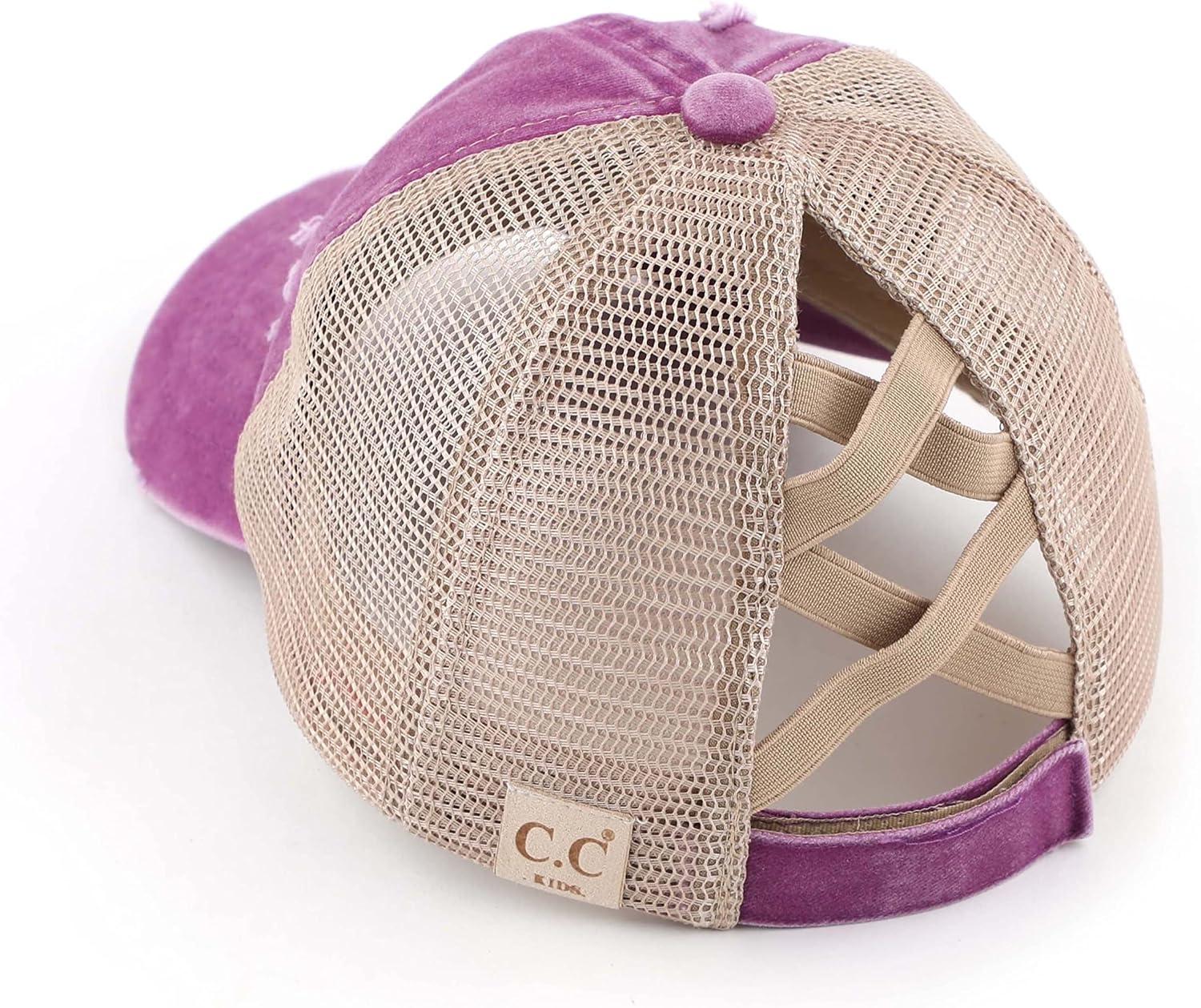imageCC Kids CrissCross Elastic Band Ponytail Caps Messy Buns Trucker Plain Baseball Cap KIDSBT780Grape