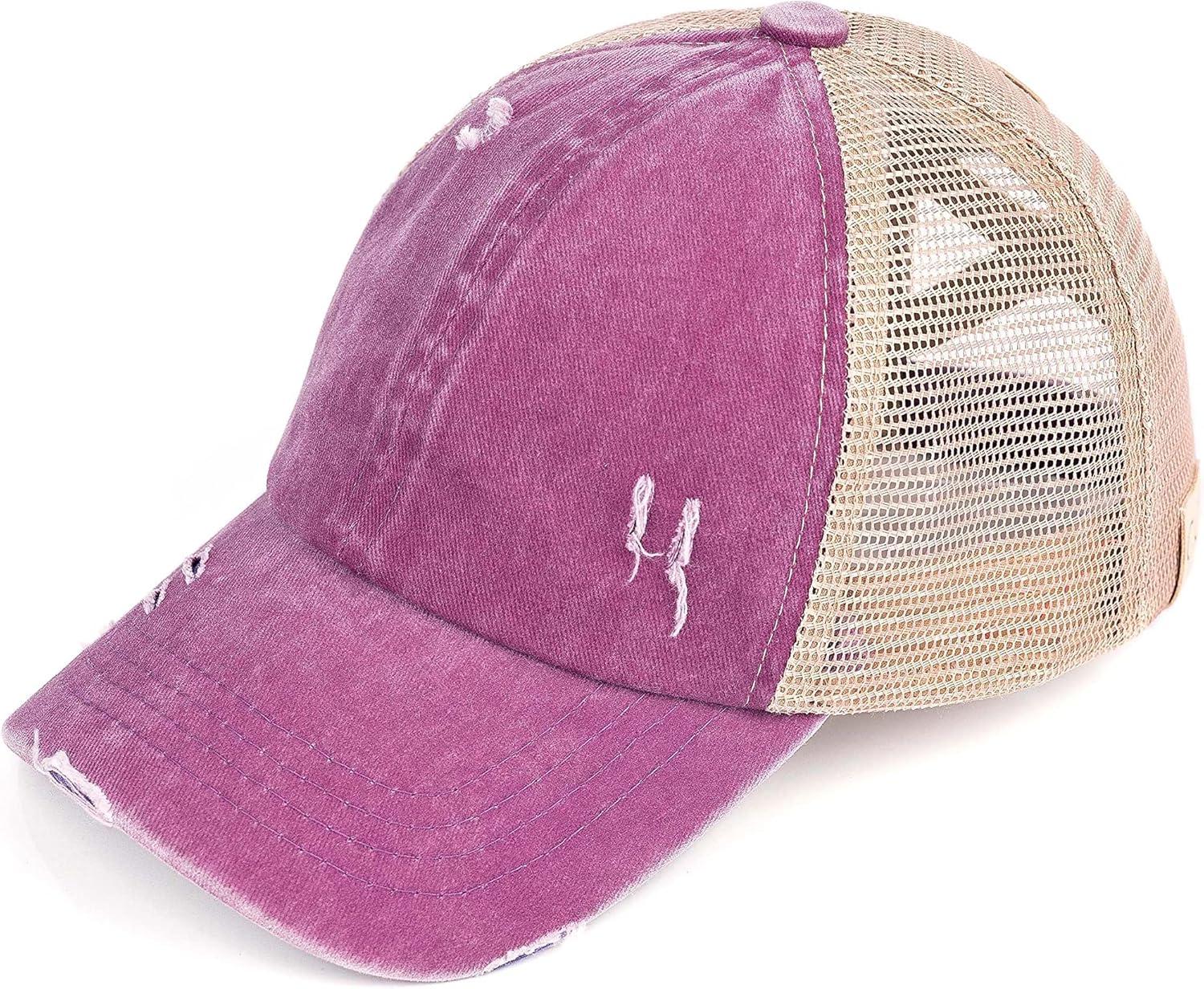 imageCC Kids CrissCross Elastic Band Ponytail Caps Messy Buns Trucker Plain Baseball Cap KIDSBT780Grape