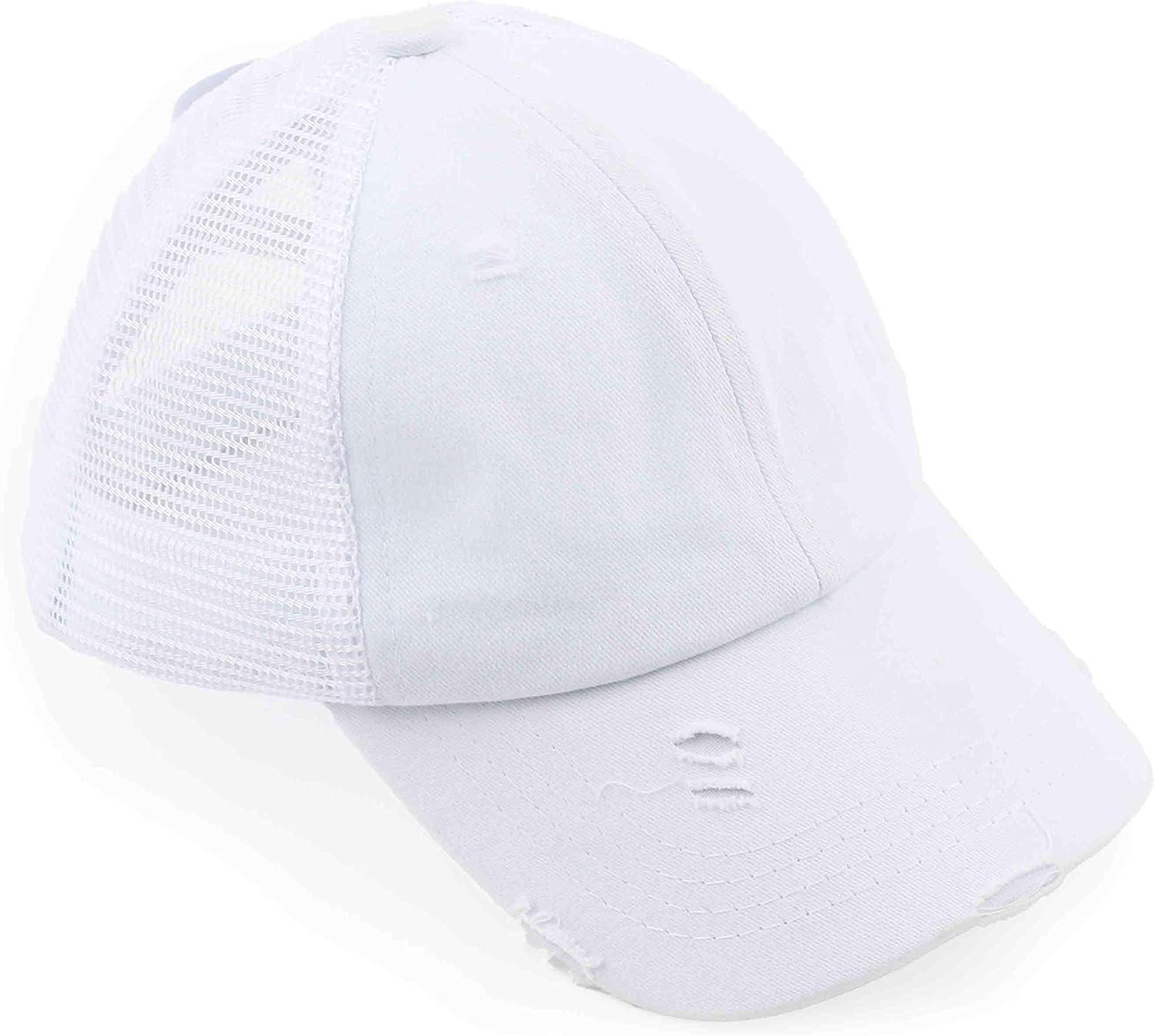 imageCC Kids CrissCross Elastic Band Ponytail Caps Messy Buns Trucker Plain Baseball Cap KIDSBT780White