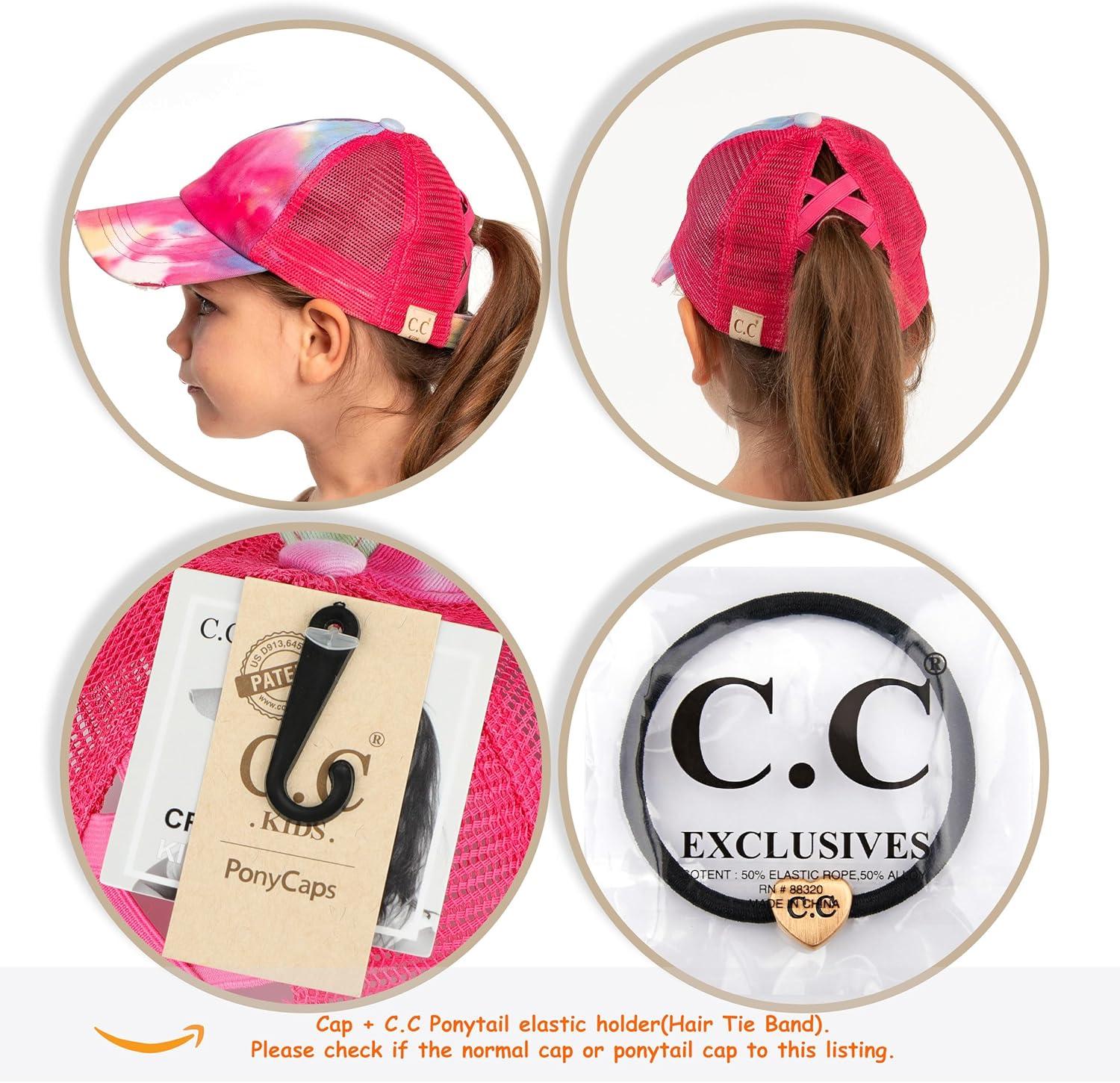imageCC Kids CrissCross Elastic Band Ponytail Caps Messy Buns Trucker Plain Baseball Cap KIDSBT791Grey