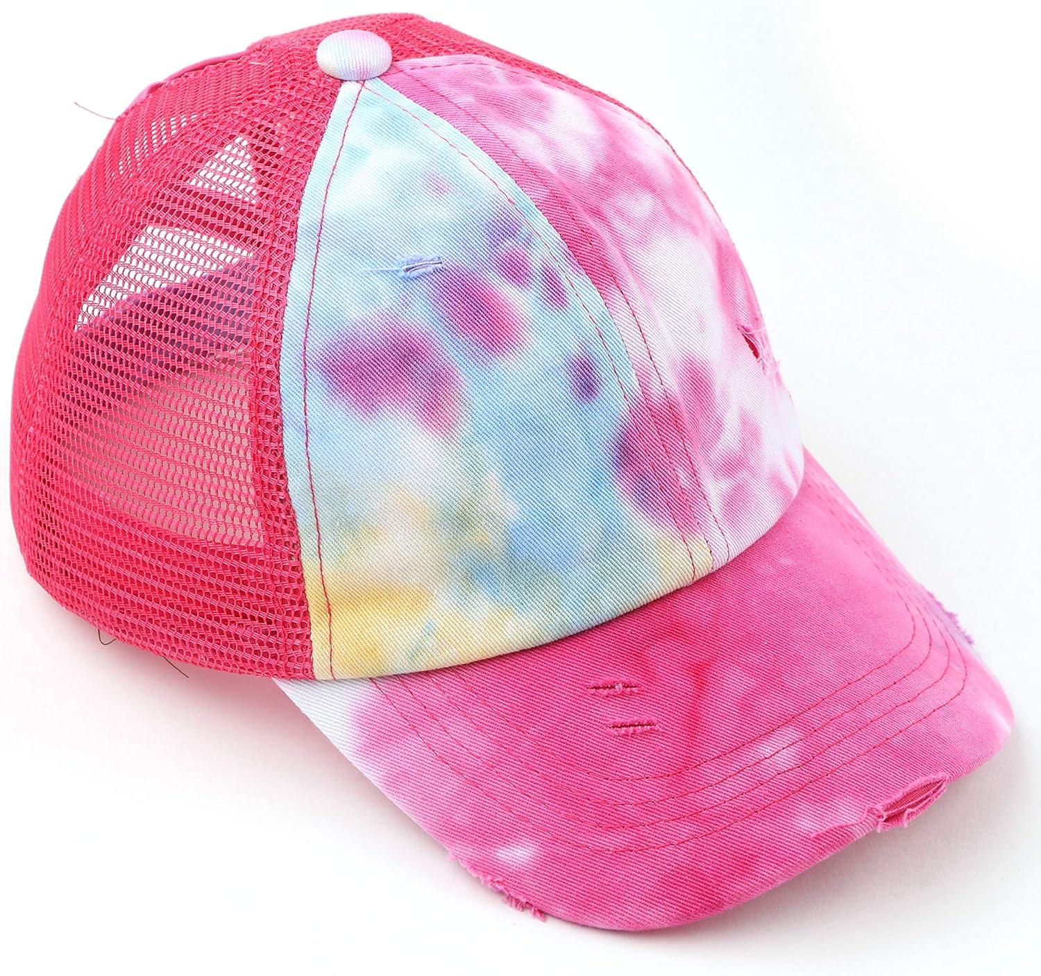 imageCC Kids CrissCross Elastic Band Ponytail Caps Messy Buns Trucker Plain Baseball Cap KIDSBT791Hot Pink