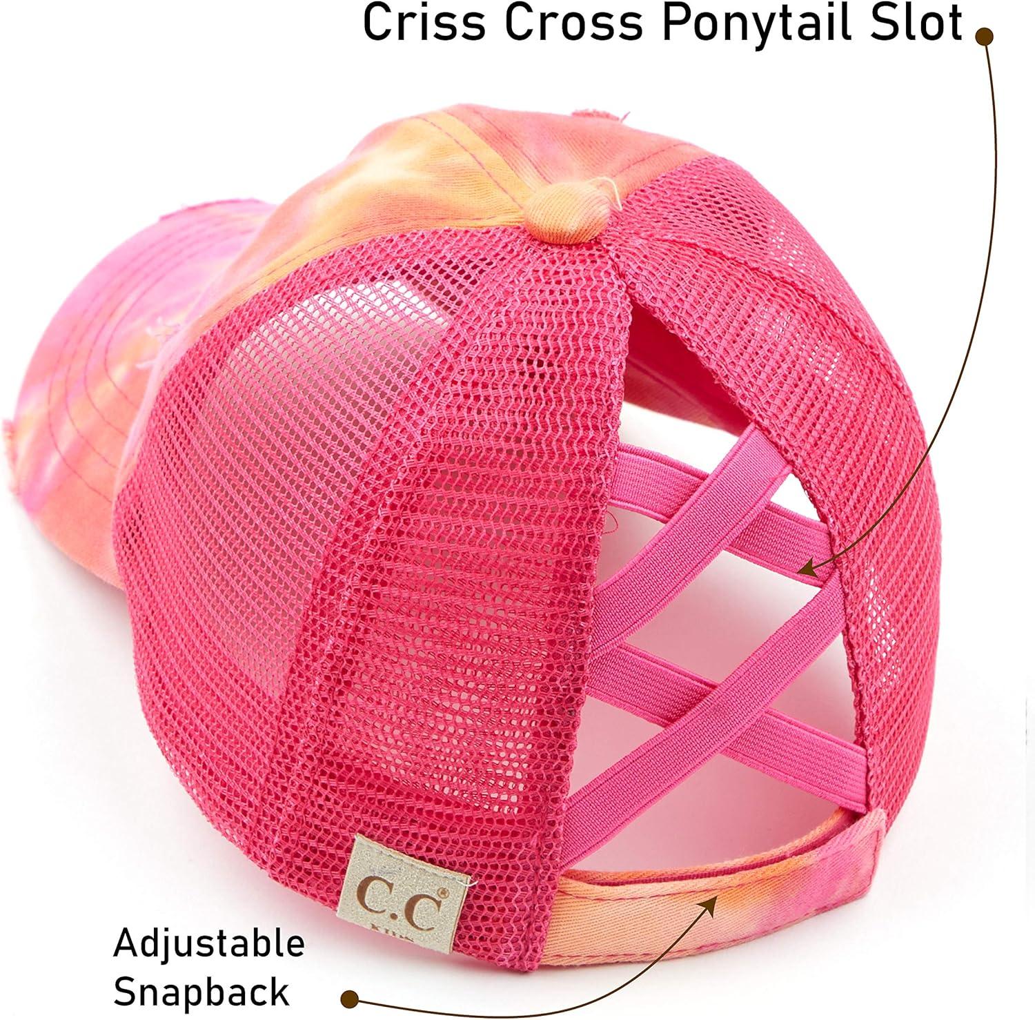 imageCC Kids CrissCross Elastic Band Ponytail Caps Messy Buns Trucker Plain Baseball Cap KIDSBT791Orange