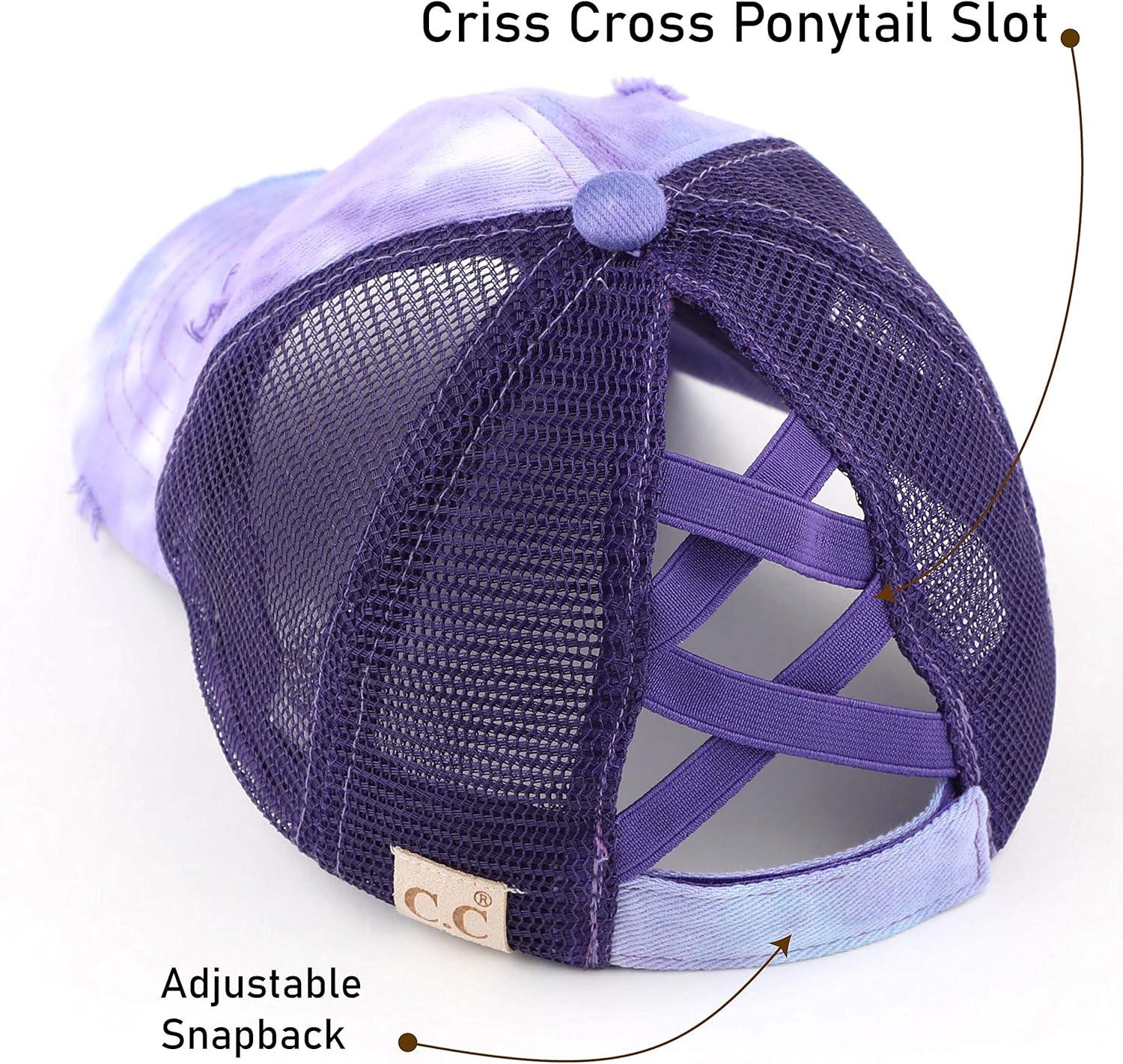 imageCC Kids CrissCross Elastic Band Ponytail Caps Messy Buns Trucker Plain Baseball Cap KIDSBT791Purple