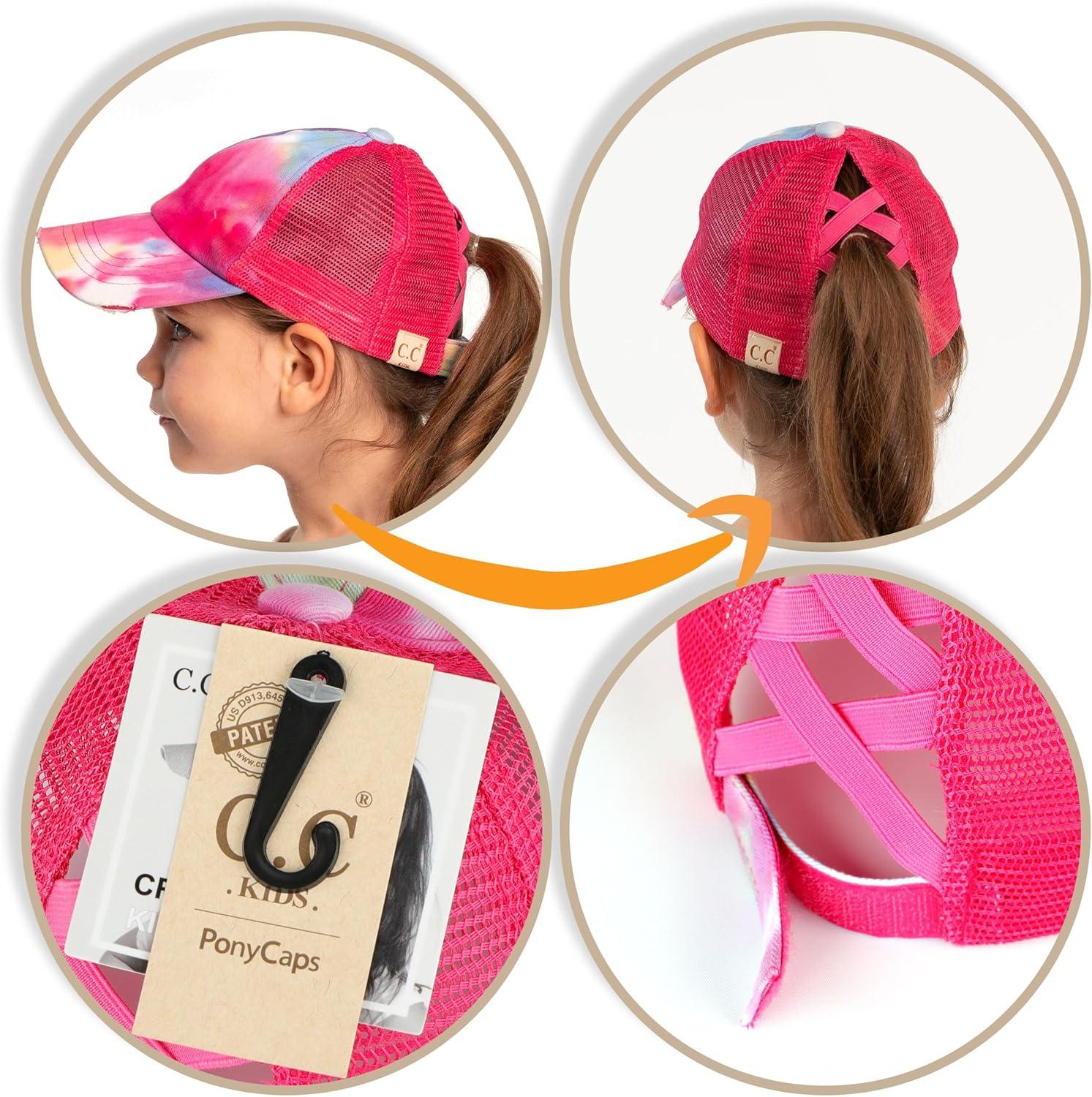 imageCC Kids CrissCross Elastic Band Ponytail Caps Messy Buns Trucker Plain Baseball Cap KIDSBT791Purple