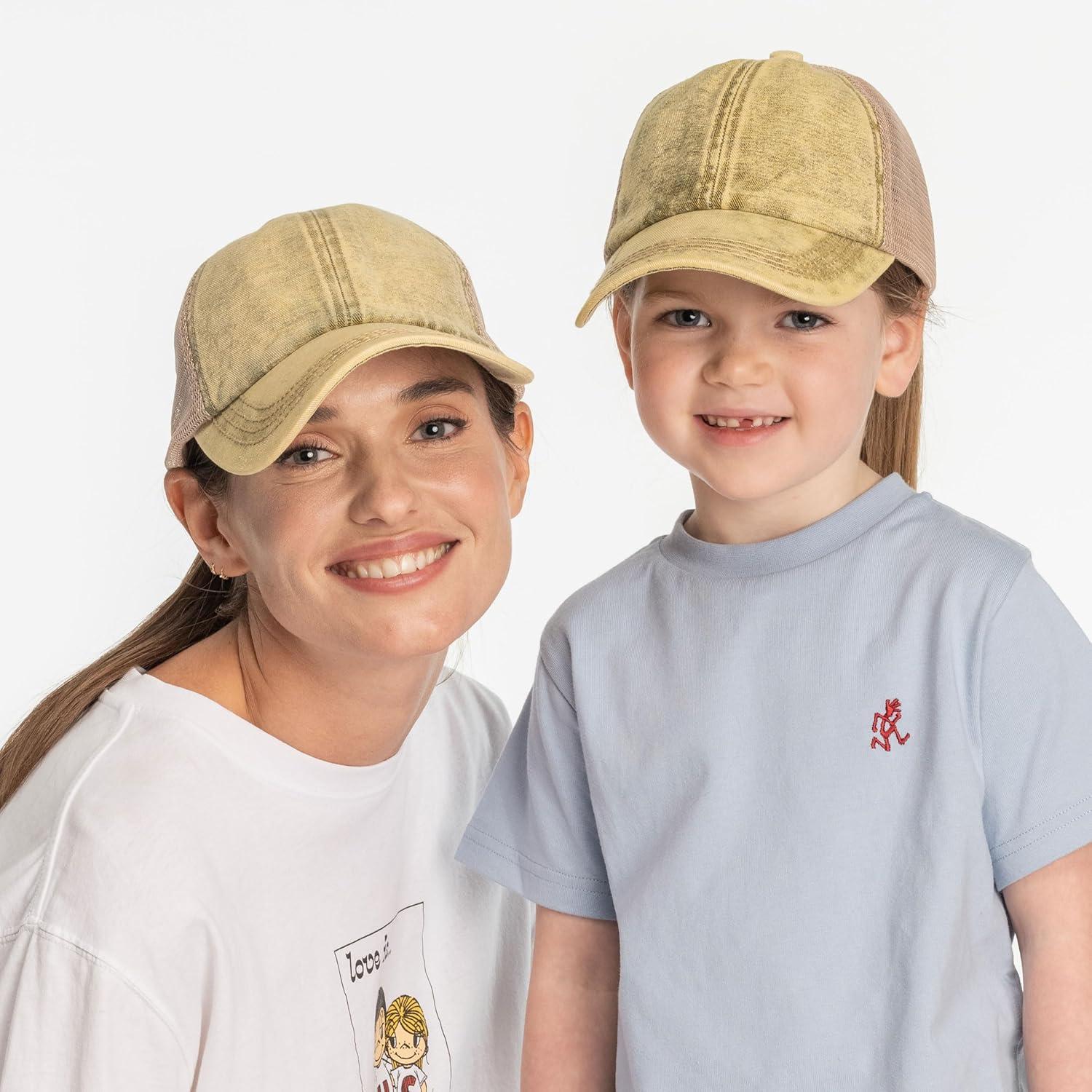 imageCC Kids CrissCross Elastic Band Stone Washed Denim Baseball Pony Cap for Kids KIDSBT1009Denim