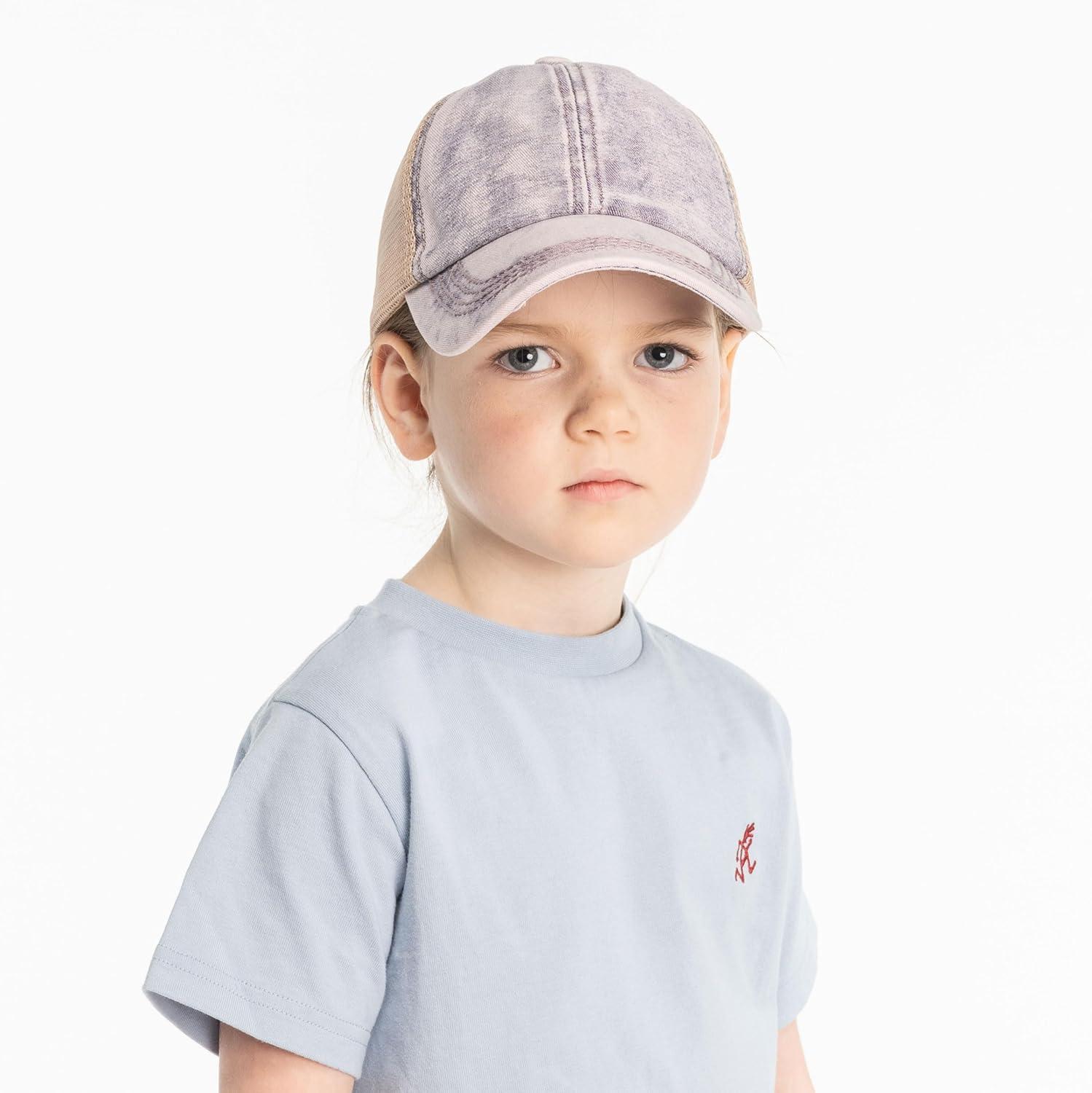 imageCC Kids CrissCross Elastic Band Stone Washed Denim Baseball Pony Cap for Kids KIDSBT1009Purple