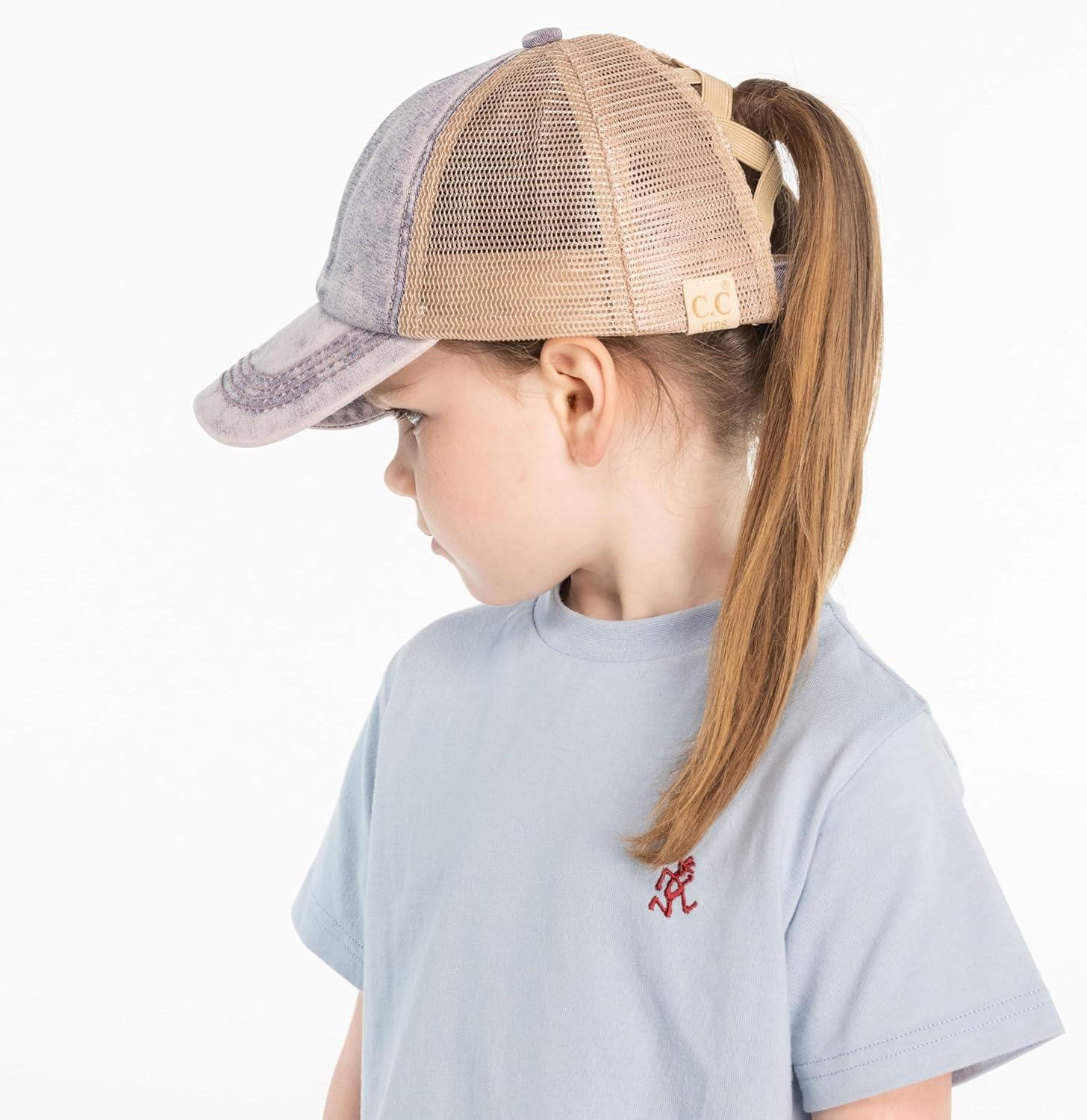 imageCC Kids CrissCross Elastic Band Stone Washed Denim Baseball Pony Cap for Kids KIDSBT1009Purple