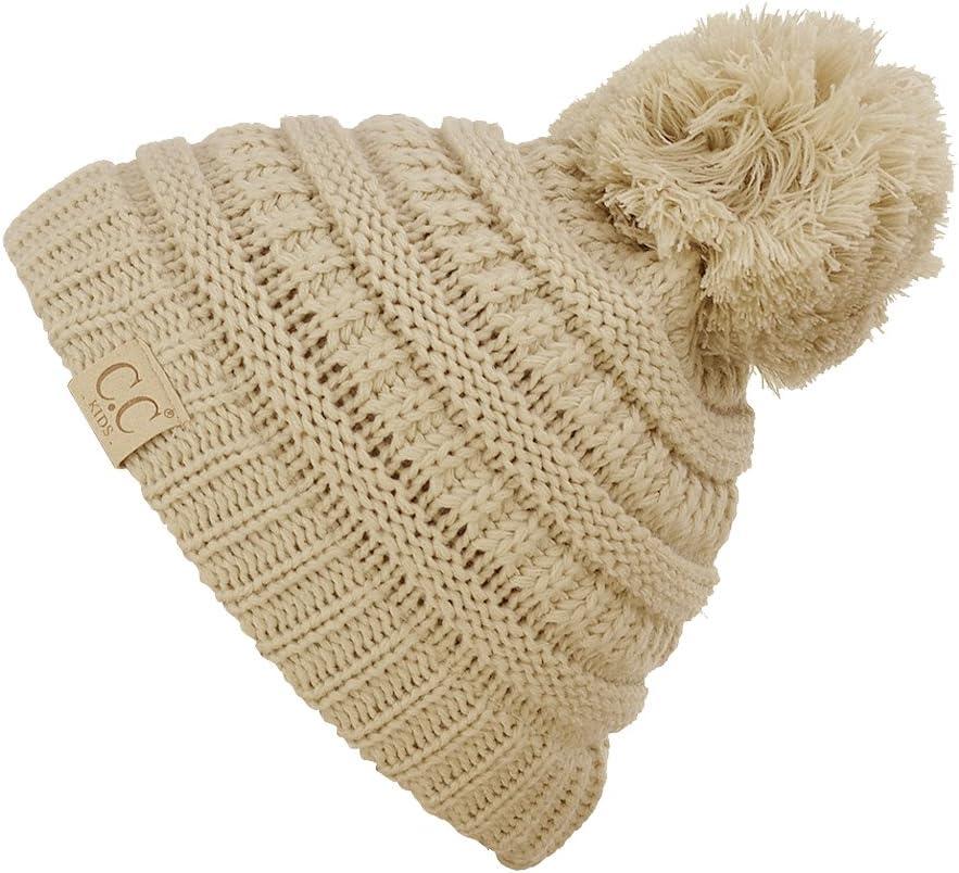 imageCC Kids Cute Warm and Comfy Pom Pom Childrens Knit Ski Beanie HatBeige