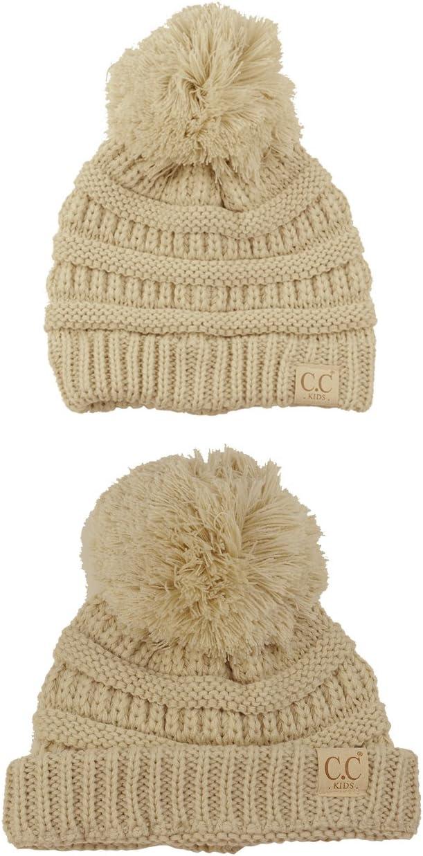 imageCC Kids Cute Warm and Comfy Pom Pom Childrens Knit Ski Beanie HatBeige