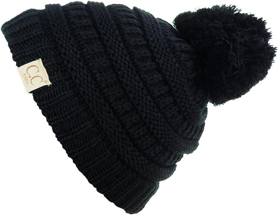 imageCC Kids Cute Warm and Comfy Pom Pom Childrens Knit Ski Beanie HatBlack