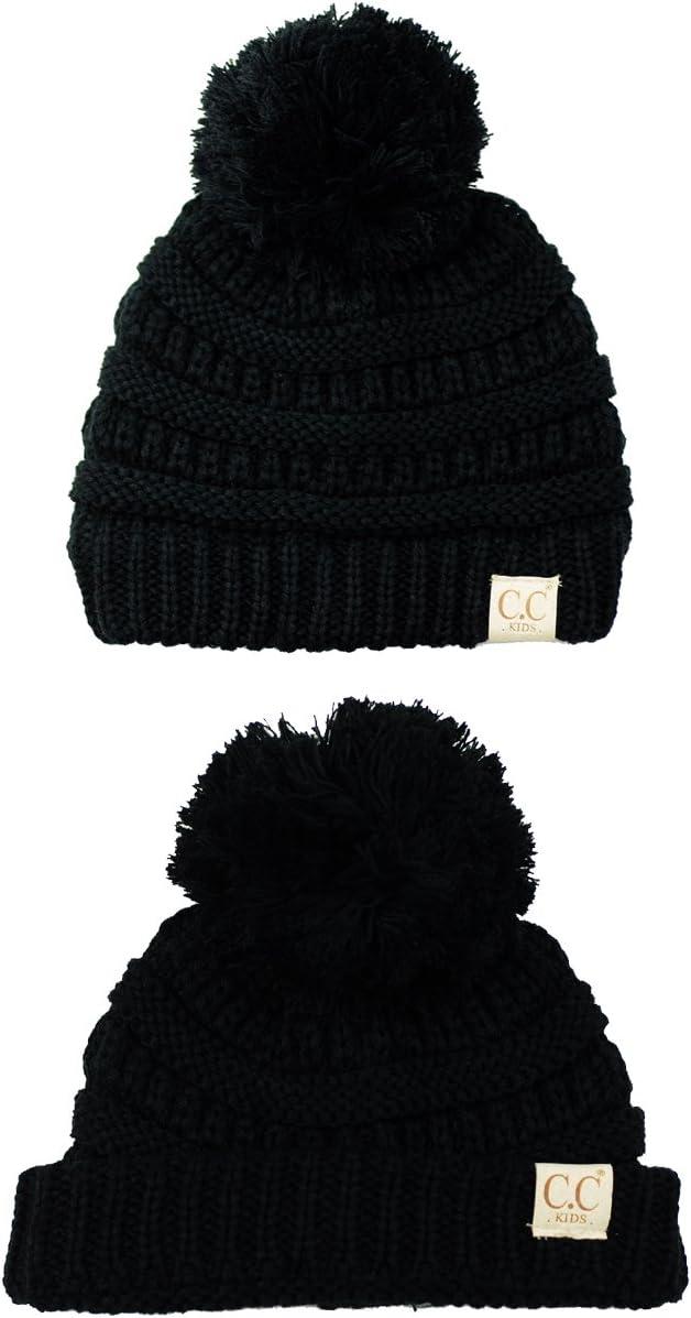 imageCC Kids Cute Warm and Comfy Pom Pom Childrens Knit Ski Beanie HatBlack
