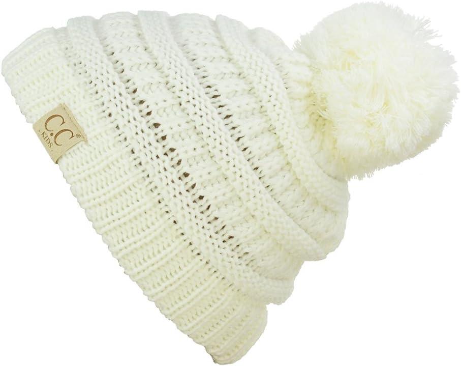 imageCC Kids Cute Warm and Comfy Pom Pom Childrens Knit Ski Beanie HatIvory