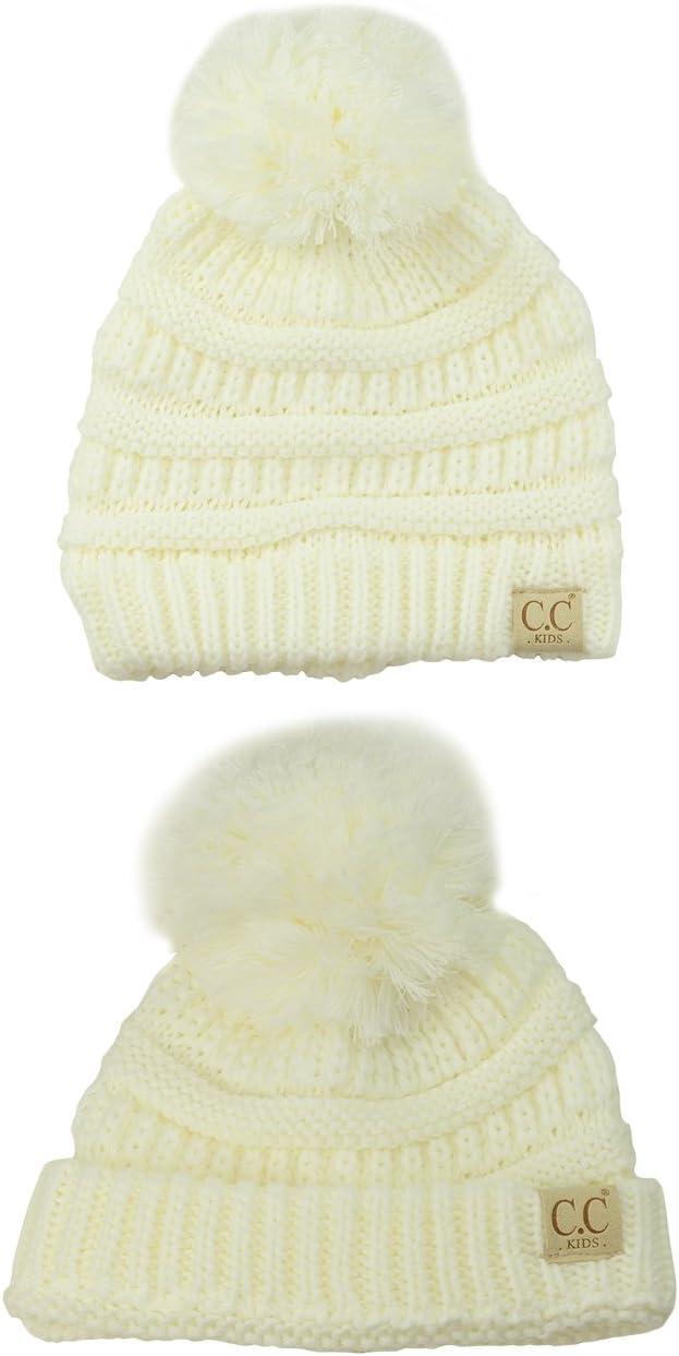 imageCC Kids Cute Warm and Comfy Pom Pom Childrens Knit Ski Beanie HatIvory