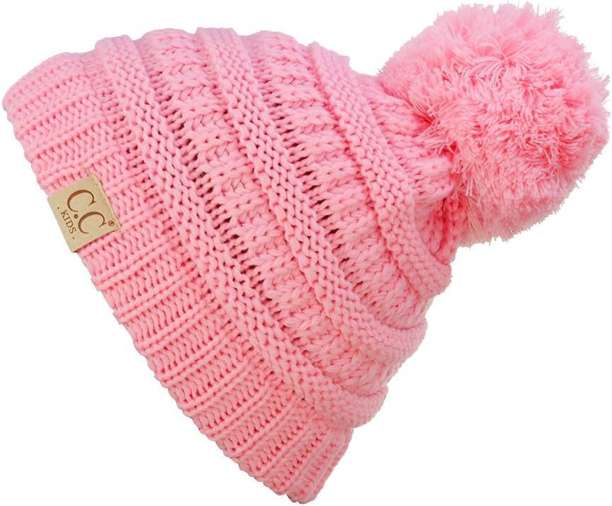 imageCC Kids Cute Warm and Comfy Pom Pom Childrens Knit Ski Beanie HatPale Pink