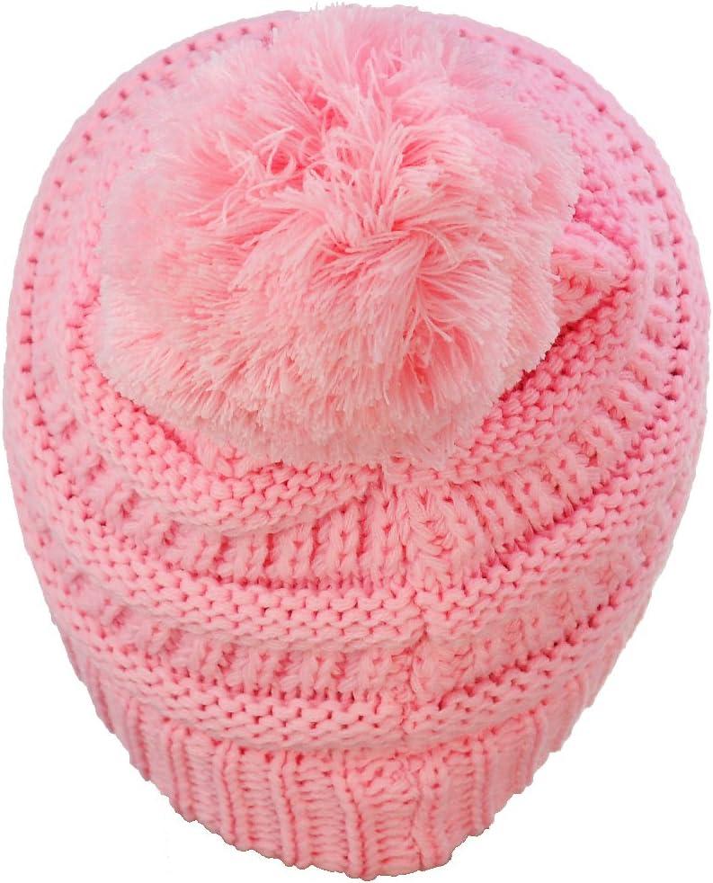 imageCC Kids Cute Warm and Comfy Pom Pom Childrens Knit Ski Beanie HatPale Pink