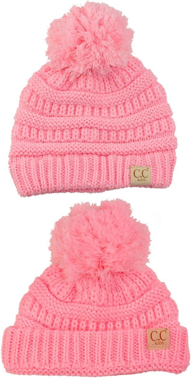 imageCC Kids Cute Warm and Comfy Pom Pom Childrens Knit Ski Beanie HatPale Pink